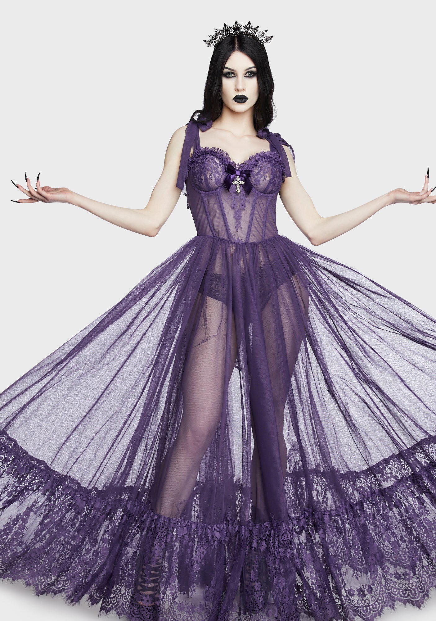 Widow Gothic Lace Bustier Sleeveless Maxi Dress - Purple – Dolls Kill