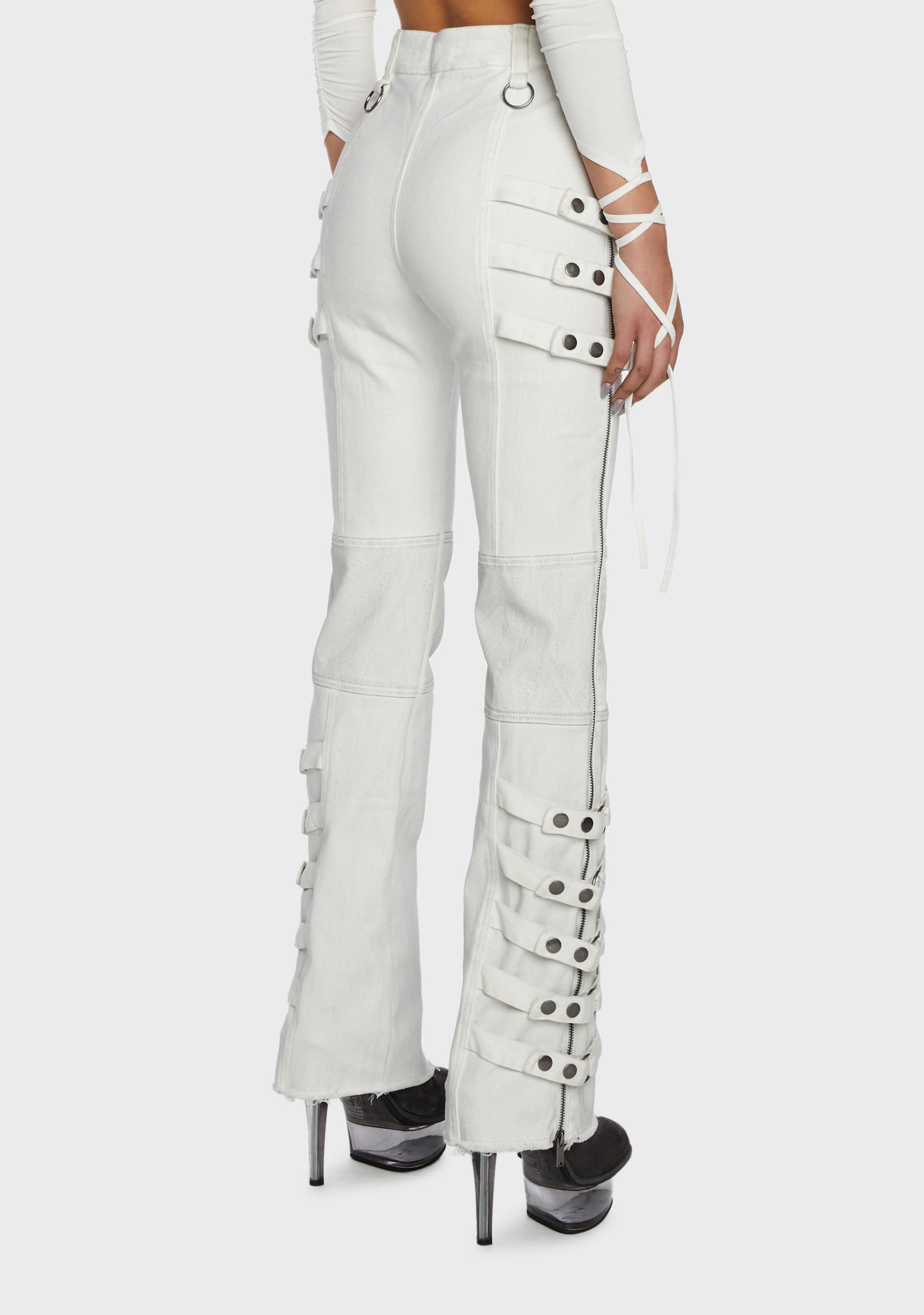 Darker Wavs Twill Bondage Strap Pants - White – Dolls Kill