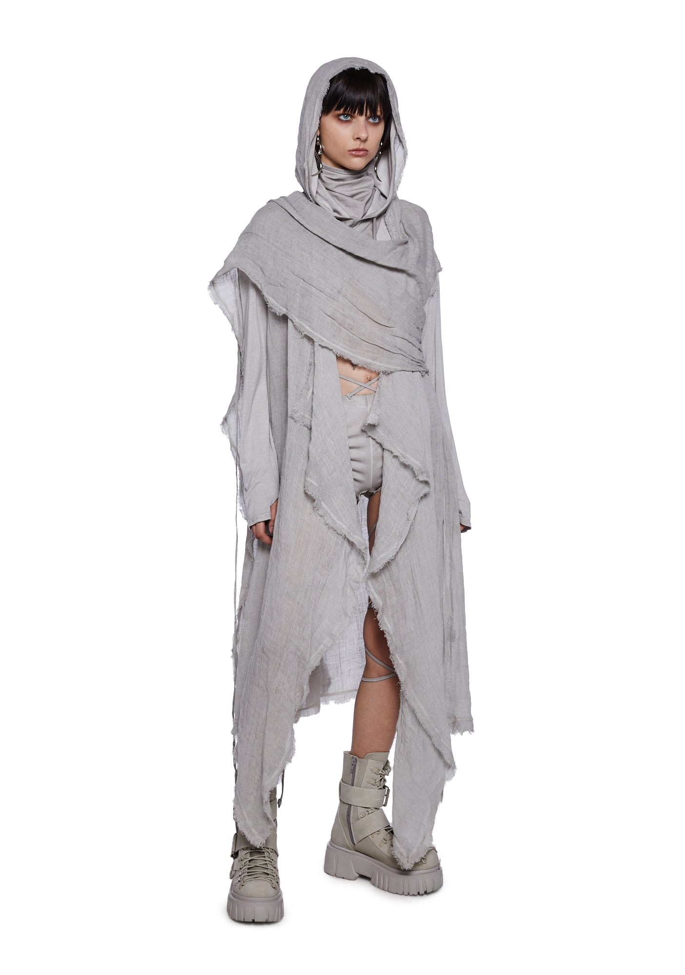 FM77　ザナドゥ　ジャンク! Darker Wavs Unisex Hooded Long Wrap Cardigan - Off White – Dolls Kill