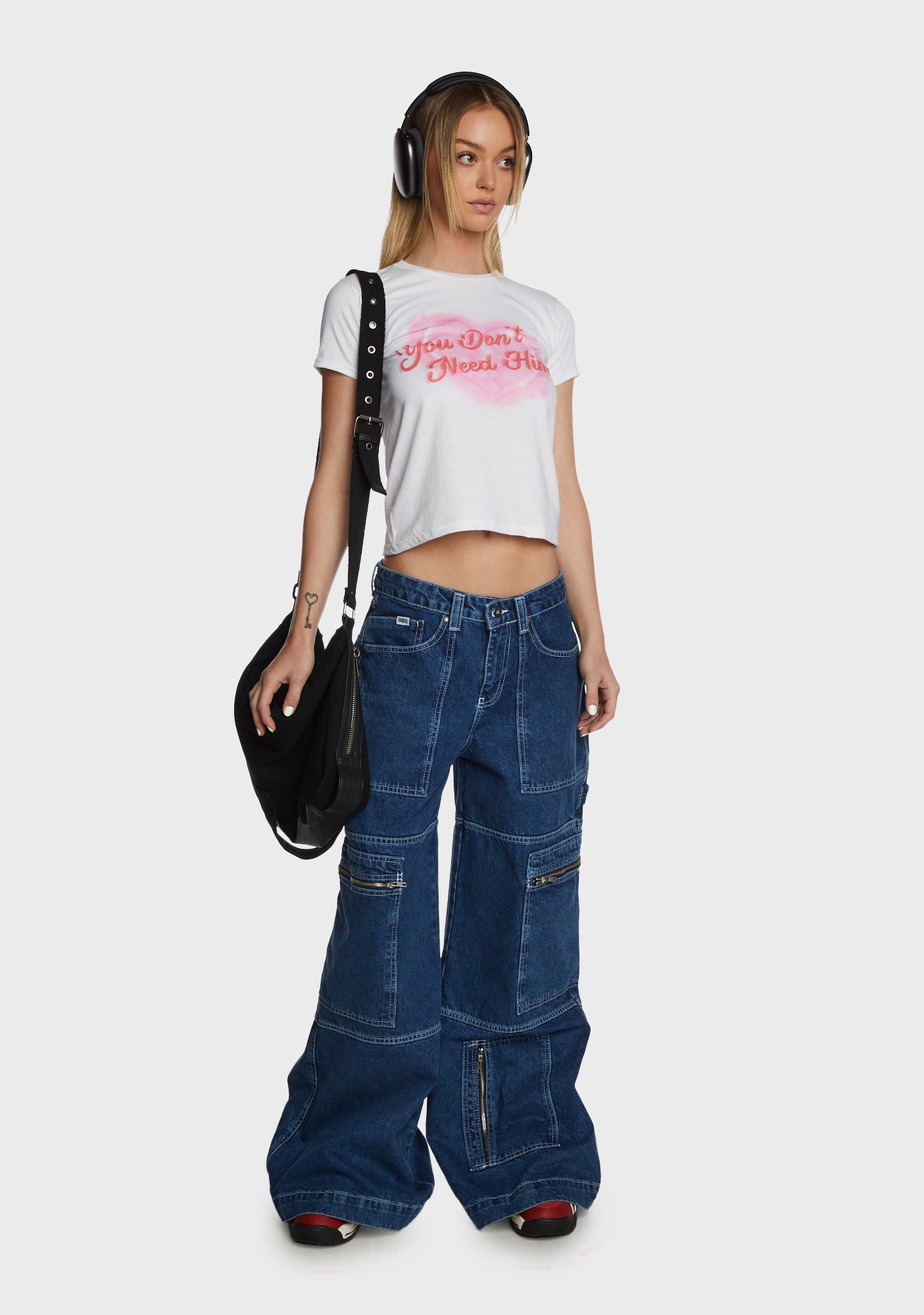 The Ragged Priest Wide Leg Zip Cargo Jeans - Mid Blue – Dolls Kill