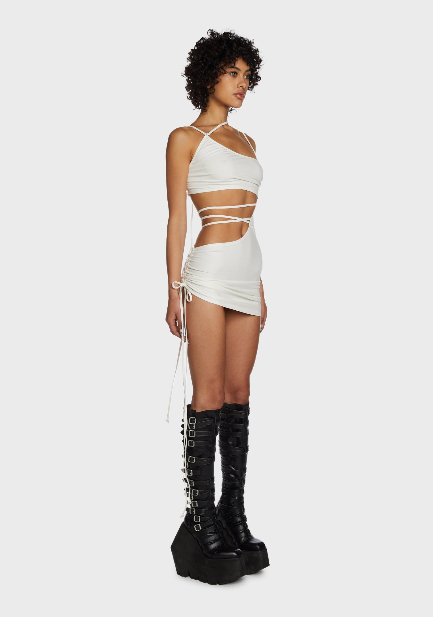 Darker Wavs Strappy Cut Out Wrap Mini Dress - White – Dolls Kill