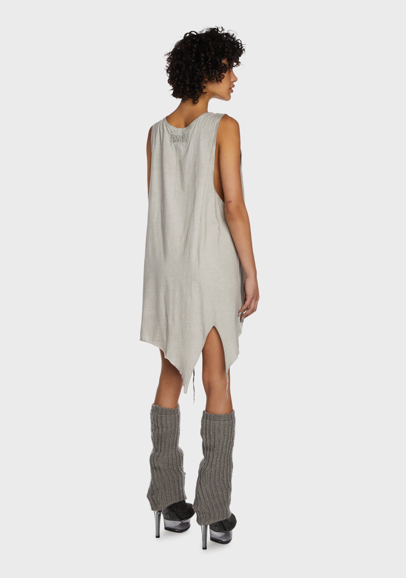 Darker Wavs Scoop Neck Oversized Shark Bite Tank Top - Off