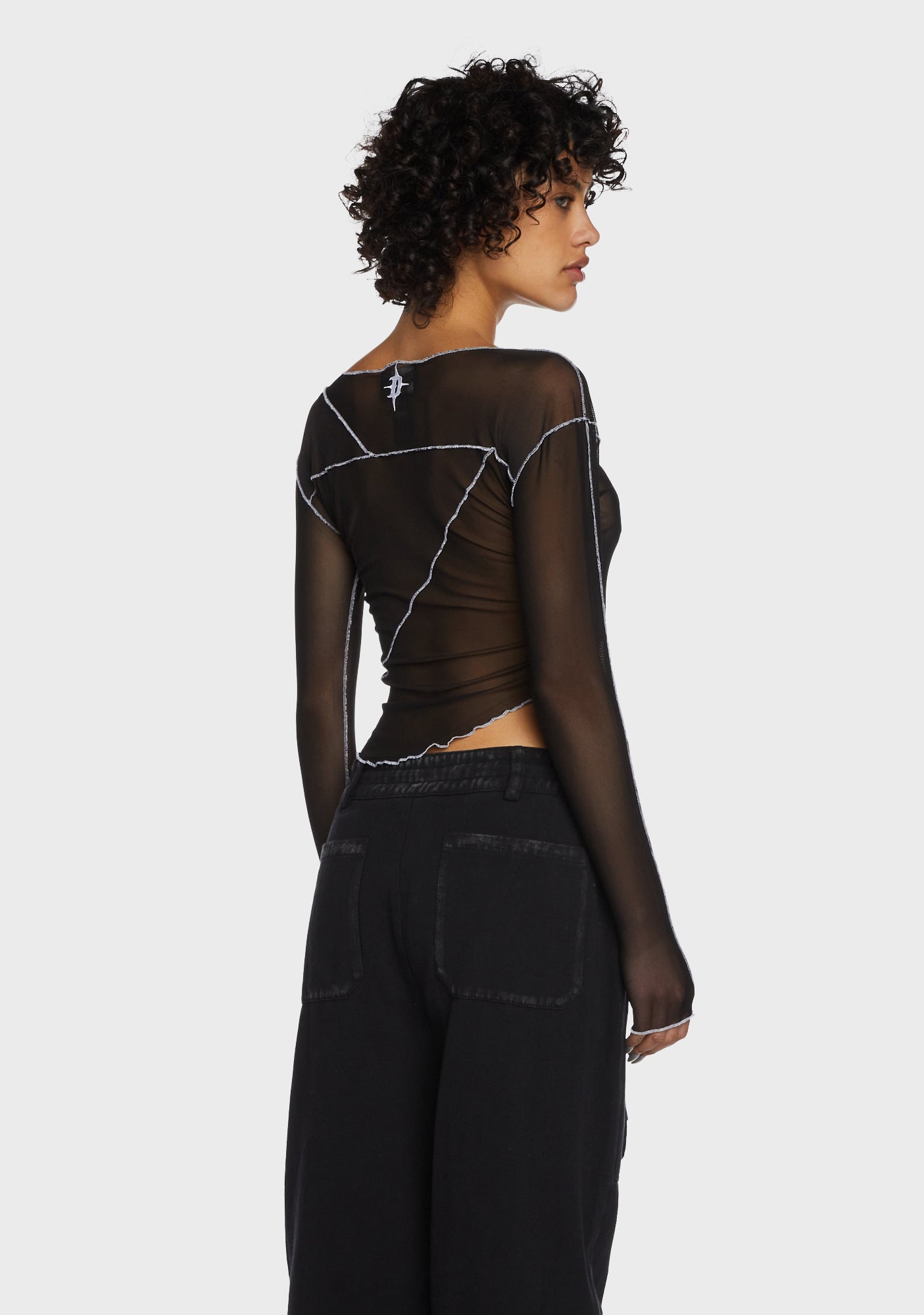 Replay Asymmetrical Mesh Long Sleeve Top - Black – Dolls Kill