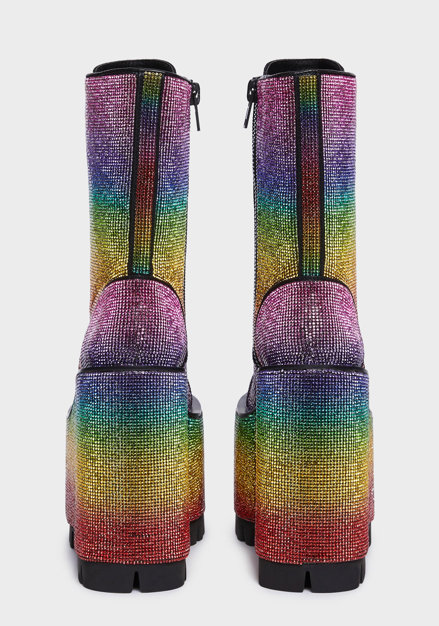 Club Exx Rainbow Rhinestone Platform Combat Boots - Multi – Dolls Kill