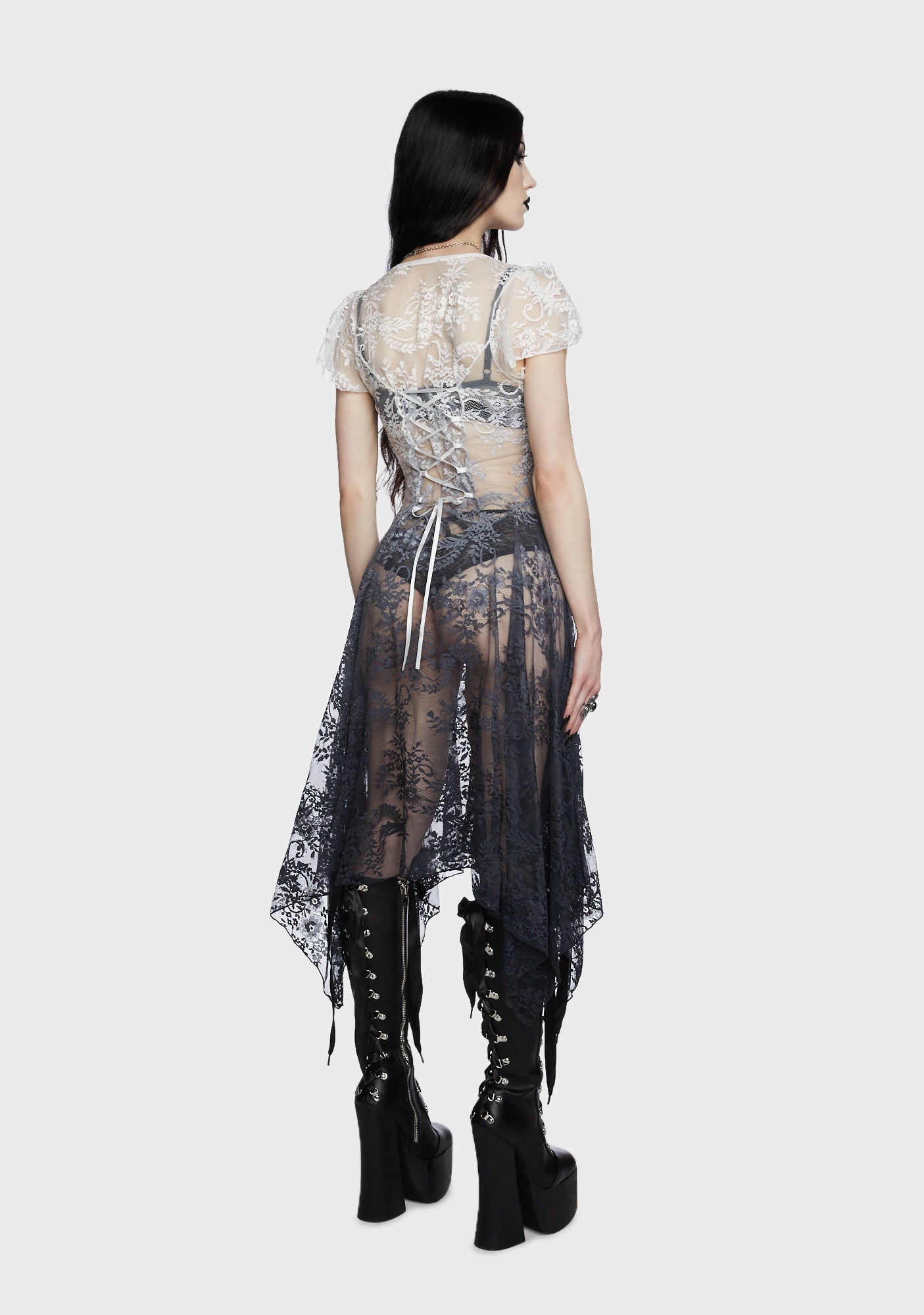 Widow Handkerchief Hem Lace Midi Dress - Ombre Dip Dye  Dolls Kill