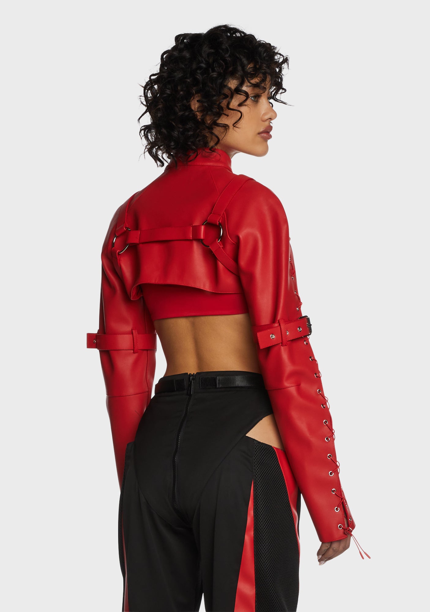 Namilia Lace Up Harness Shrug Jacket - Red – Dolls Kill