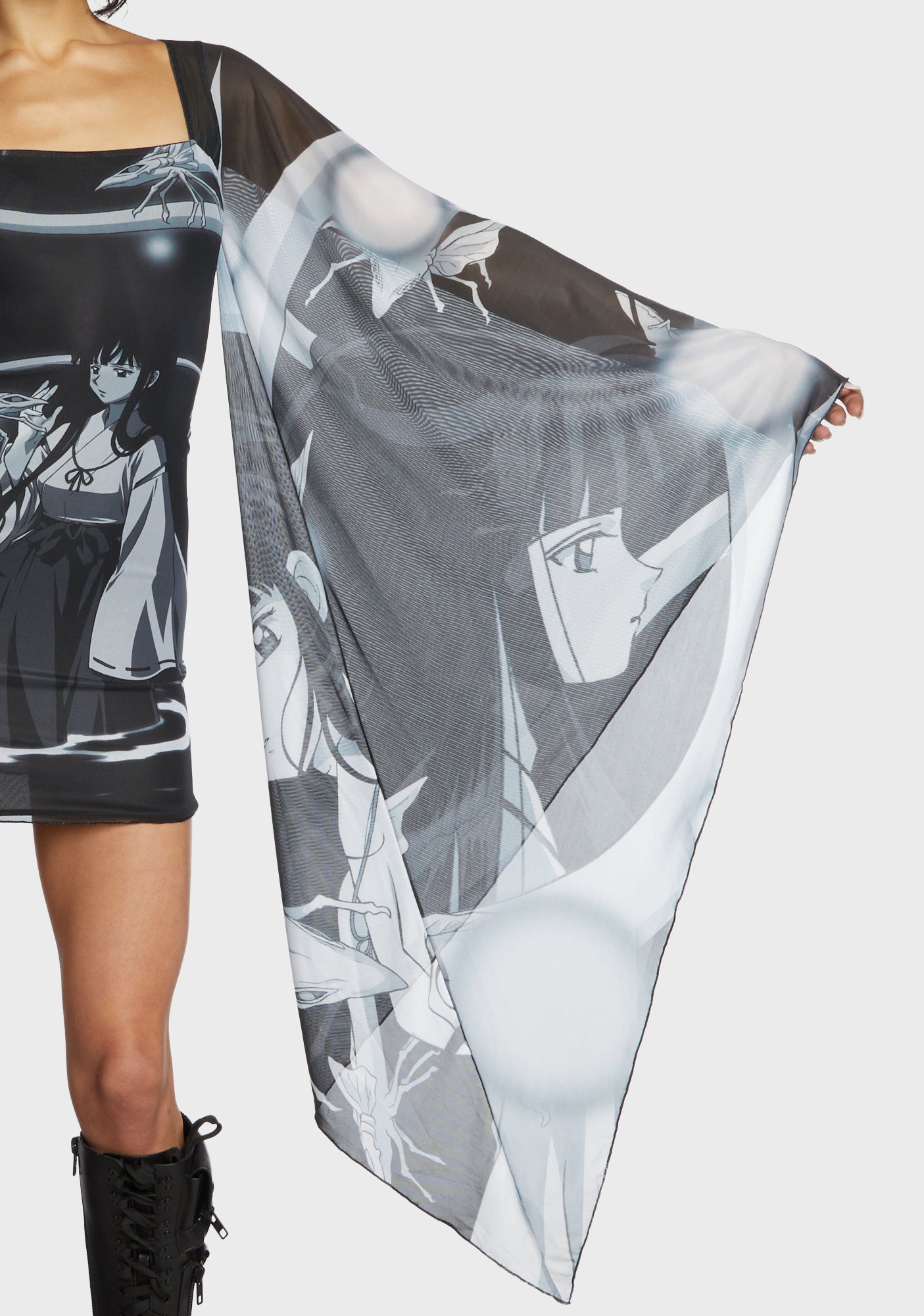 Dolls Kill x InuYasha Kikyo Graphic Mesh Mini Dress - Black
