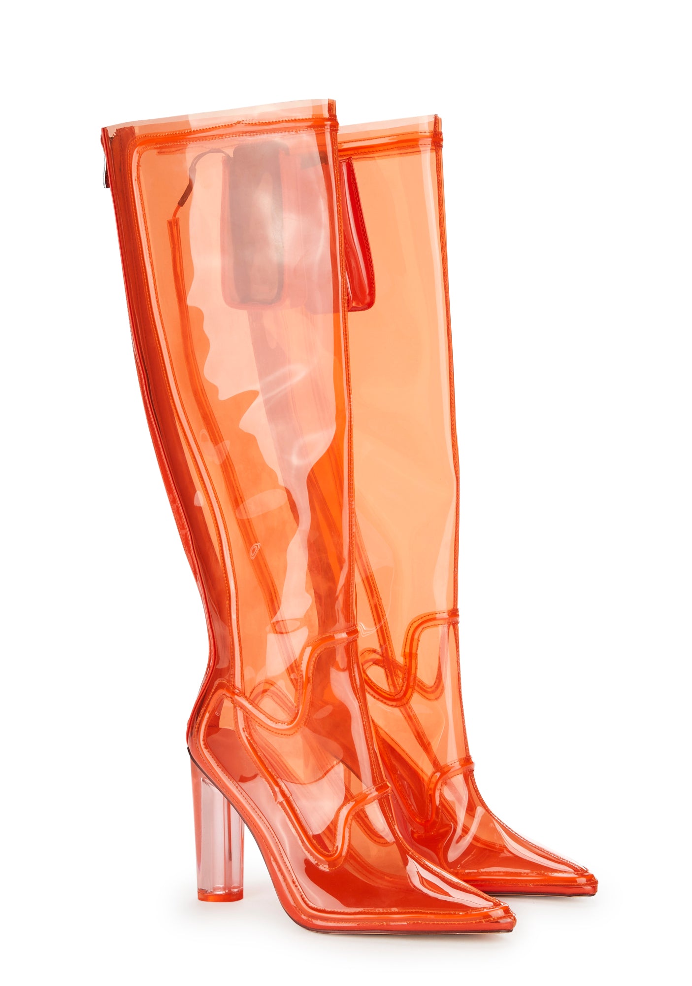 hippiedippy☆plastic ops AZALEA WANG Clear Light Up PVC Knee High Boots - Orange