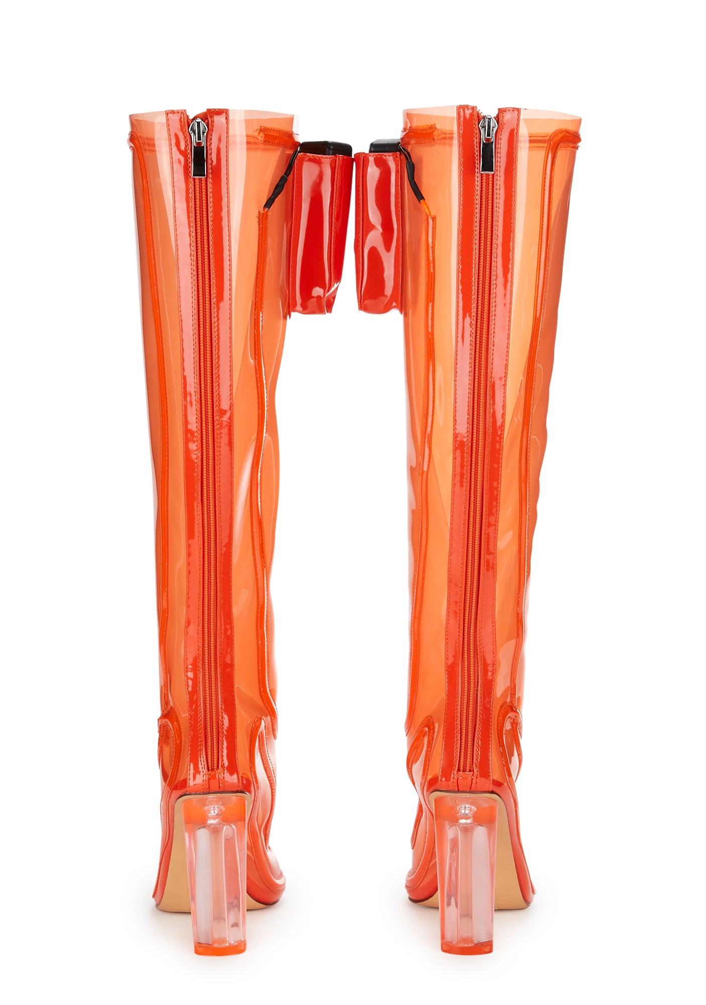 AZALEA WANG Clear Light Up PVC Knee High Boots Orange Dolls Kill