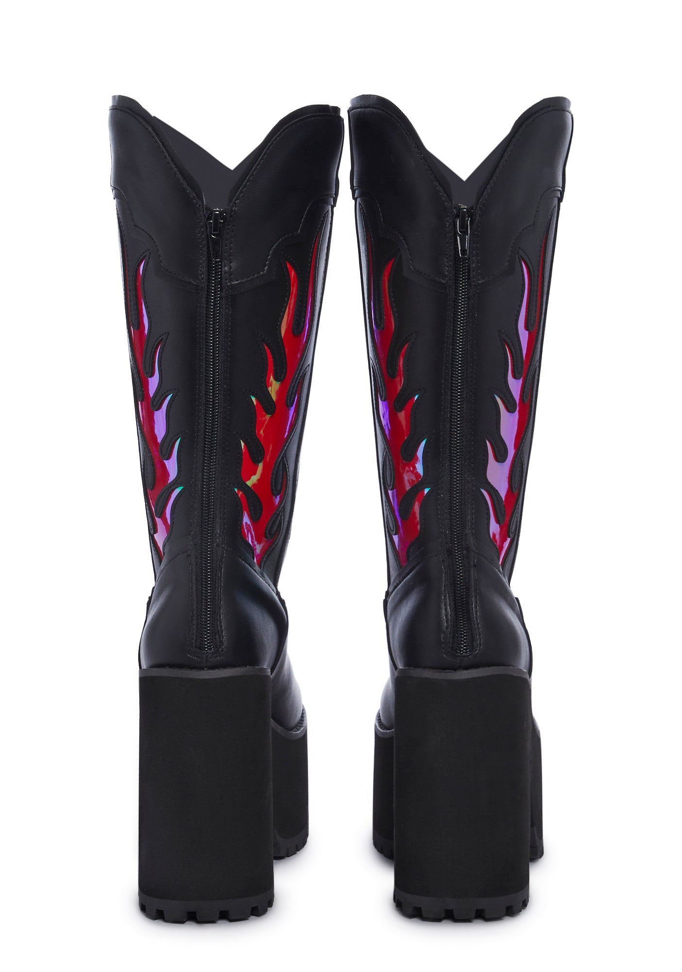 XTRA by YRU Flame Cowboy Vegan Leather Boots - Black/Red – Dolls Kill