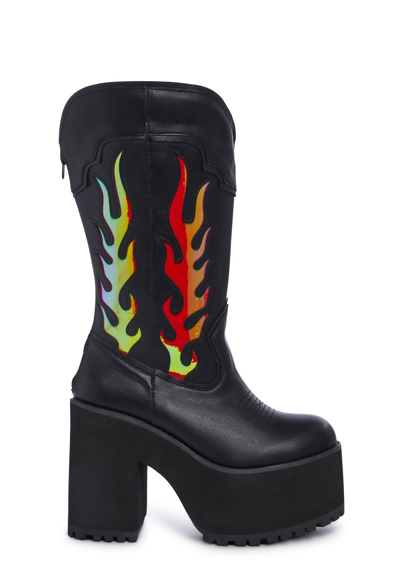 XTRA by YRU Flame Cowboy Vegan Leather Boots - Black – Dolls Kill