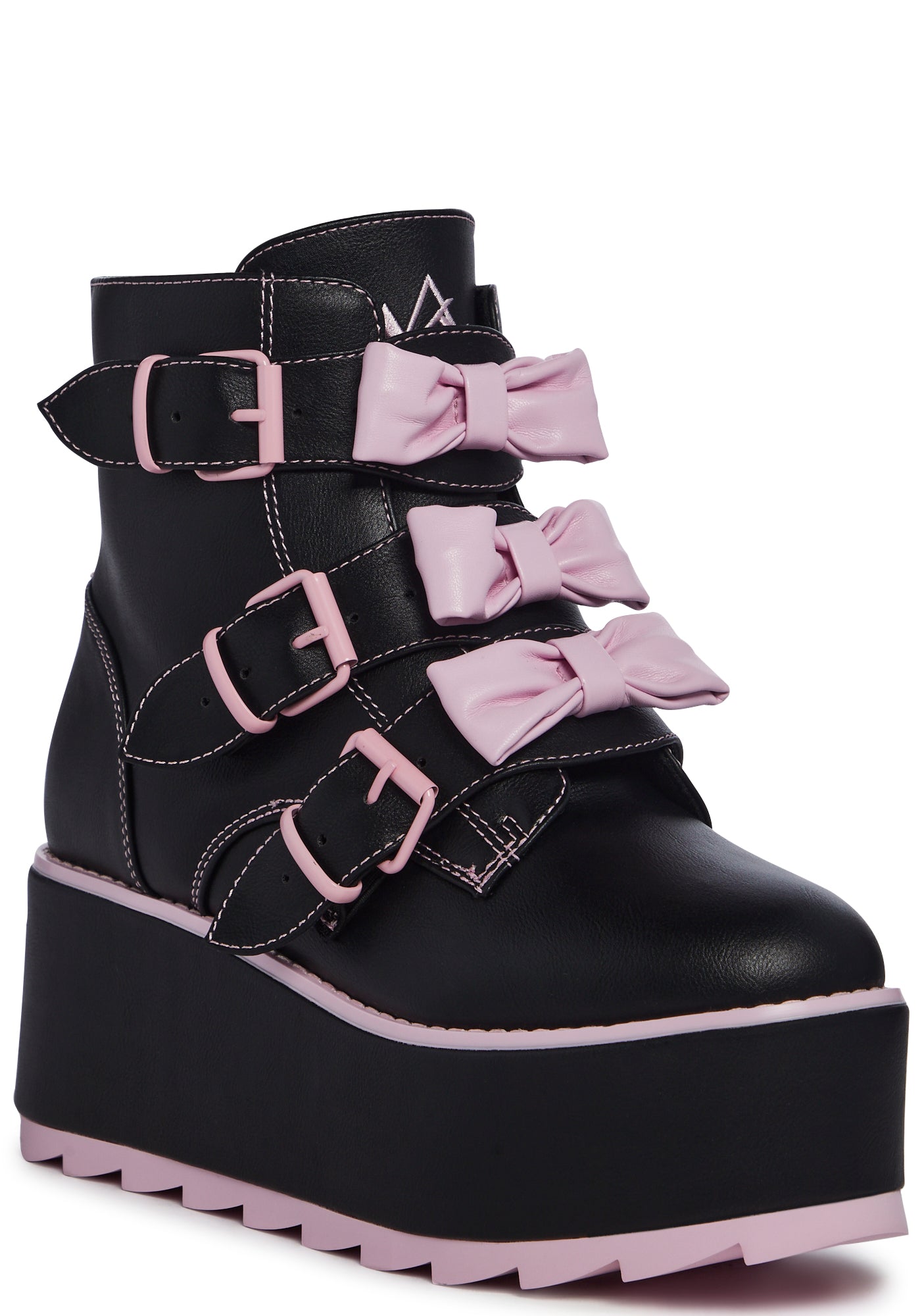 XTRA by YRU Platform Bow Ankle Boots - Black/Pink – Dolls Kill