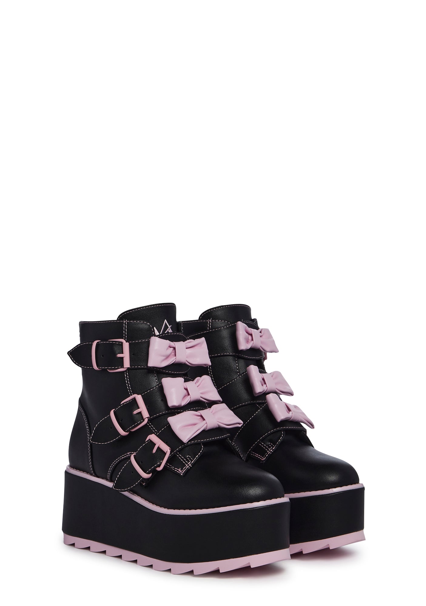 XTRA by YRU Platform Bow Ankle Boots - Black/Pink – Dolls Kill