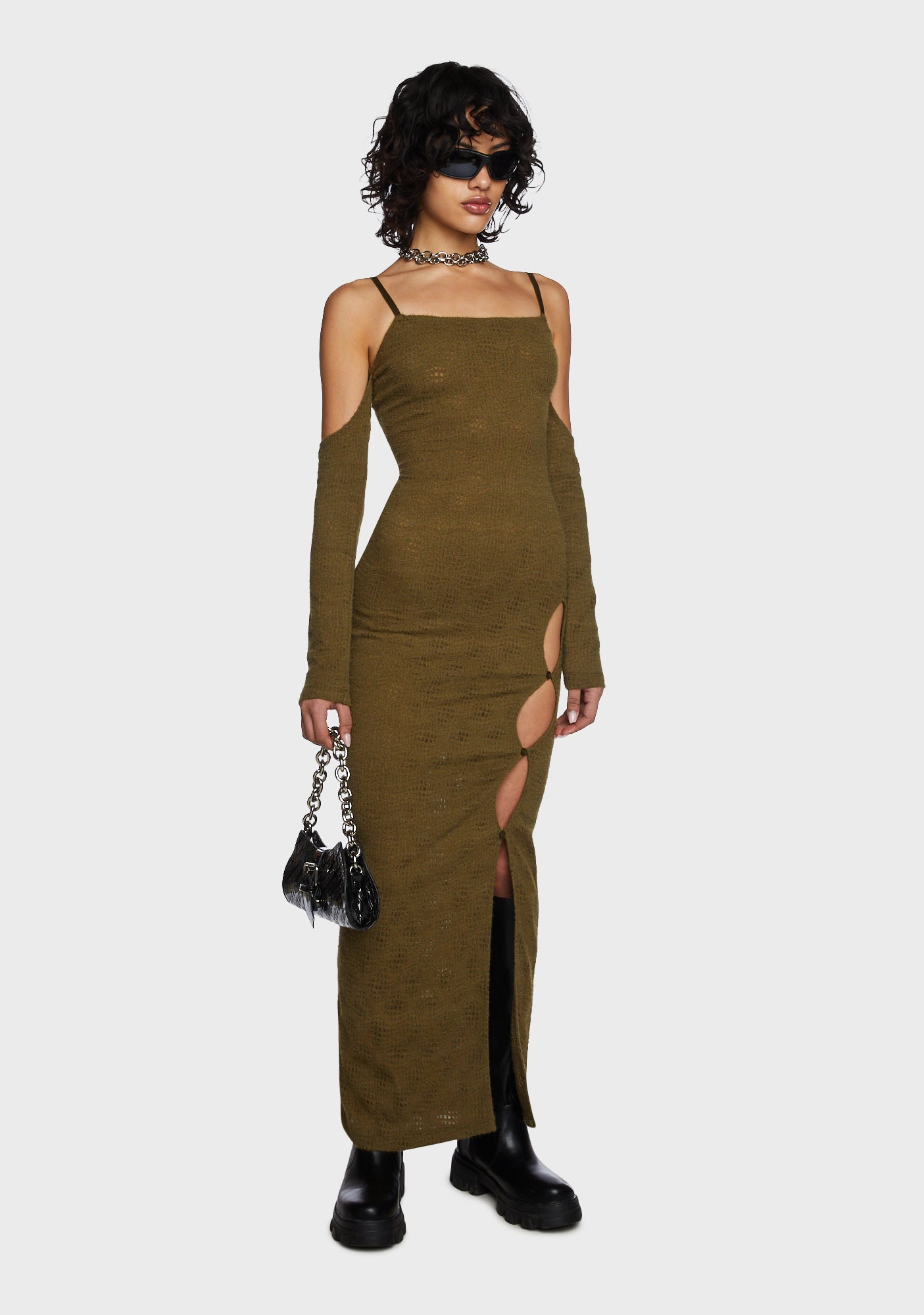 Poster Grl Cold Shoulder Cut Out Knit Maxi Dress