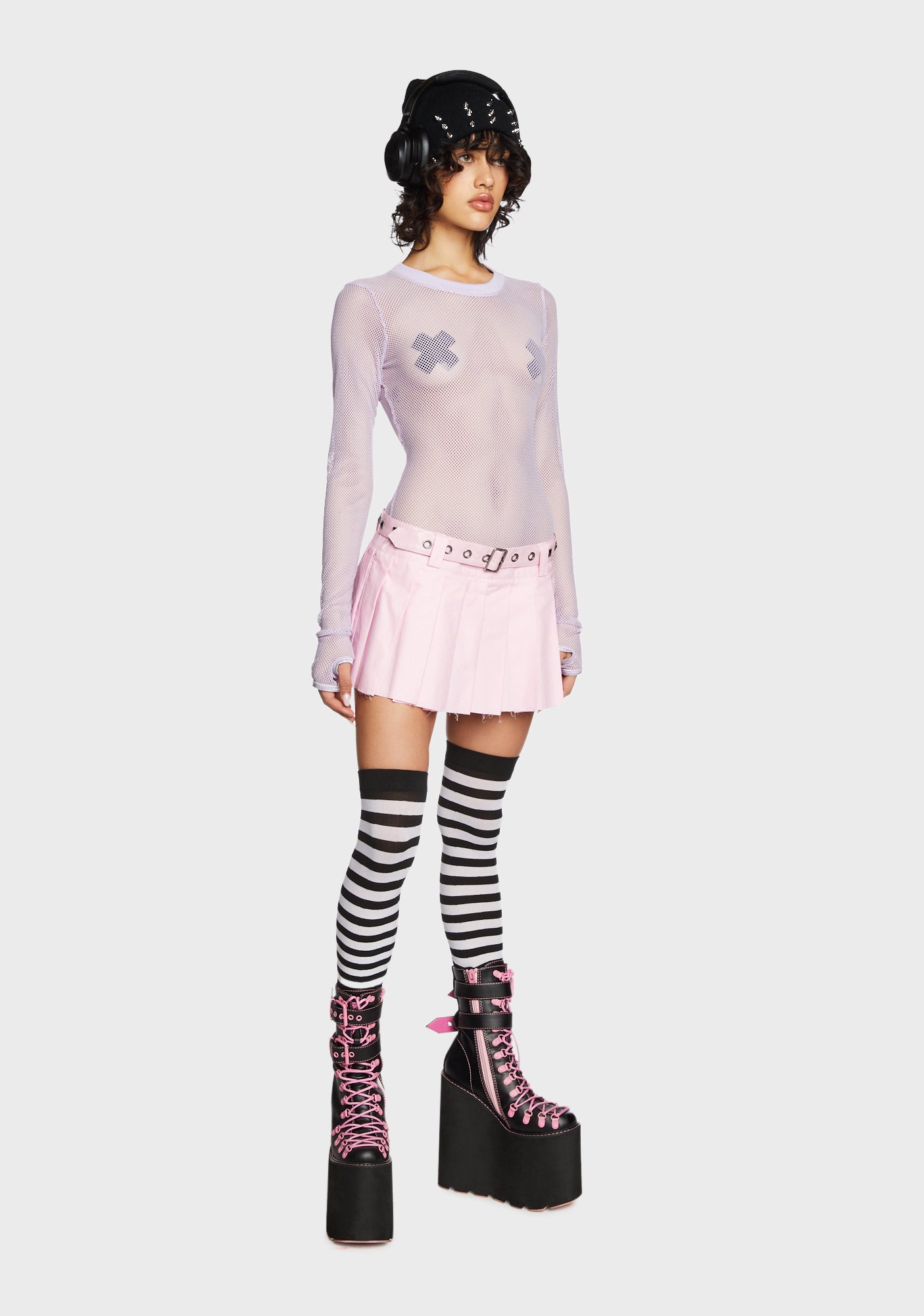 Current Mood Long Sleeve Fishnet Top Light Purple Dolls Kill