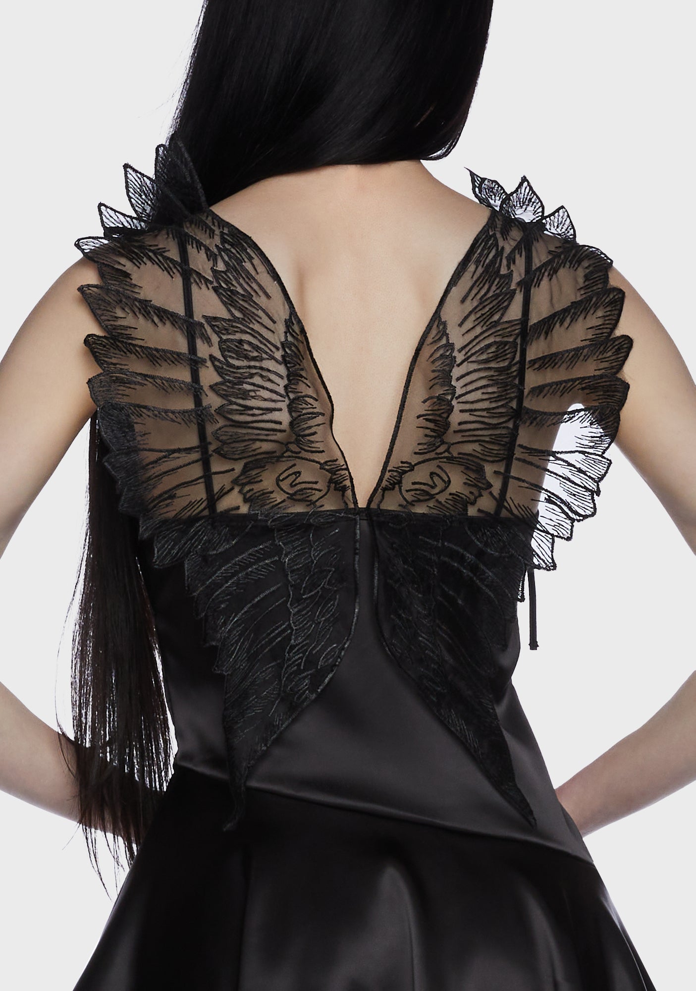 Widow Satin Slip Dress With Angel Wings - Black – Dolls Kill