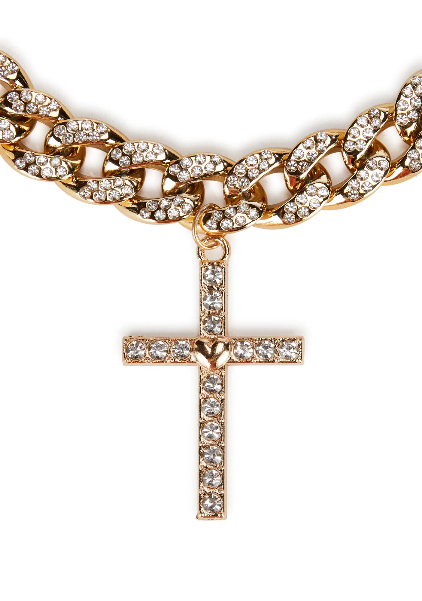 Rhinestone Cross Chain Choker Necklace Gold Dolls Kill