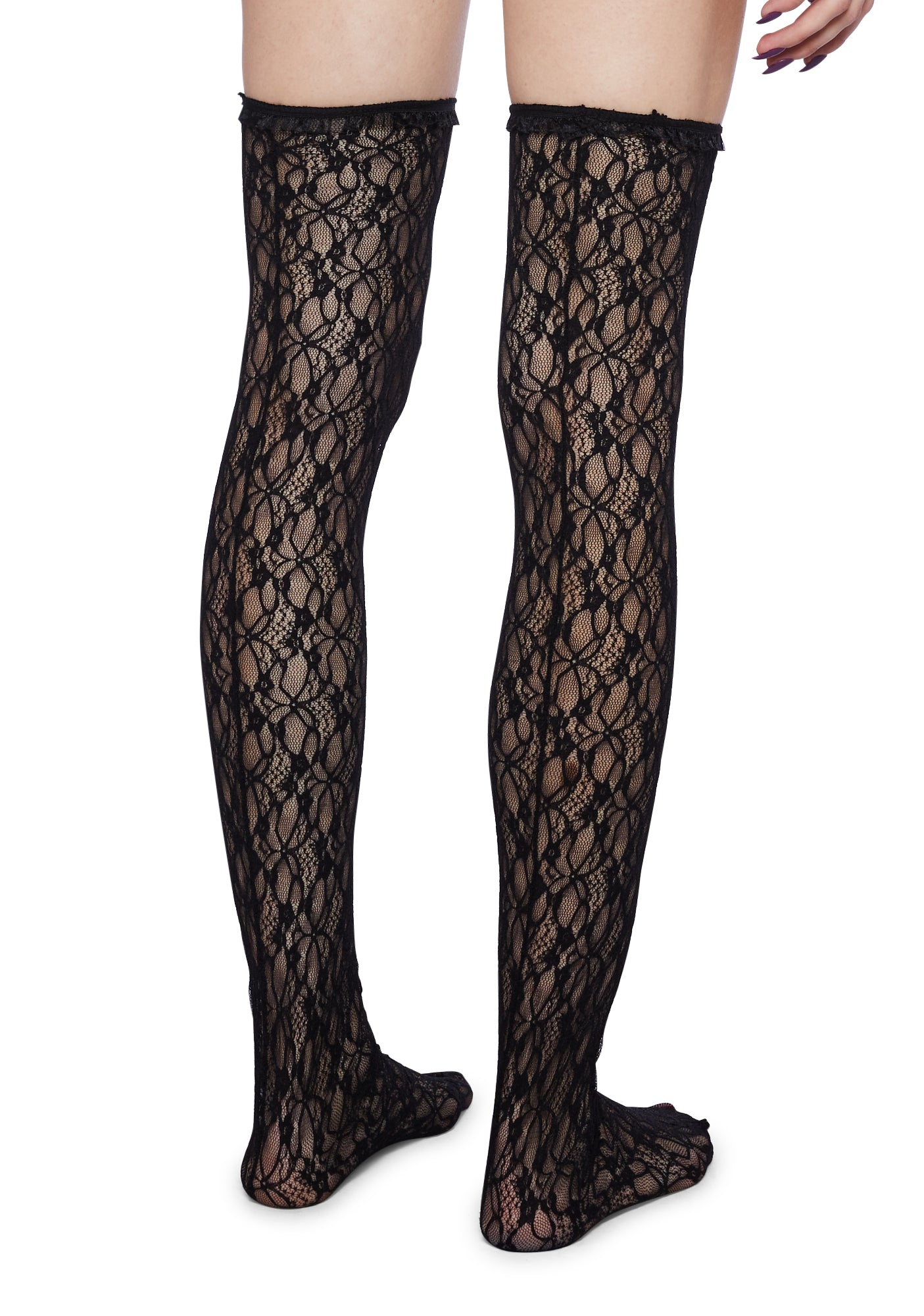 Black lace thigh high socks shop