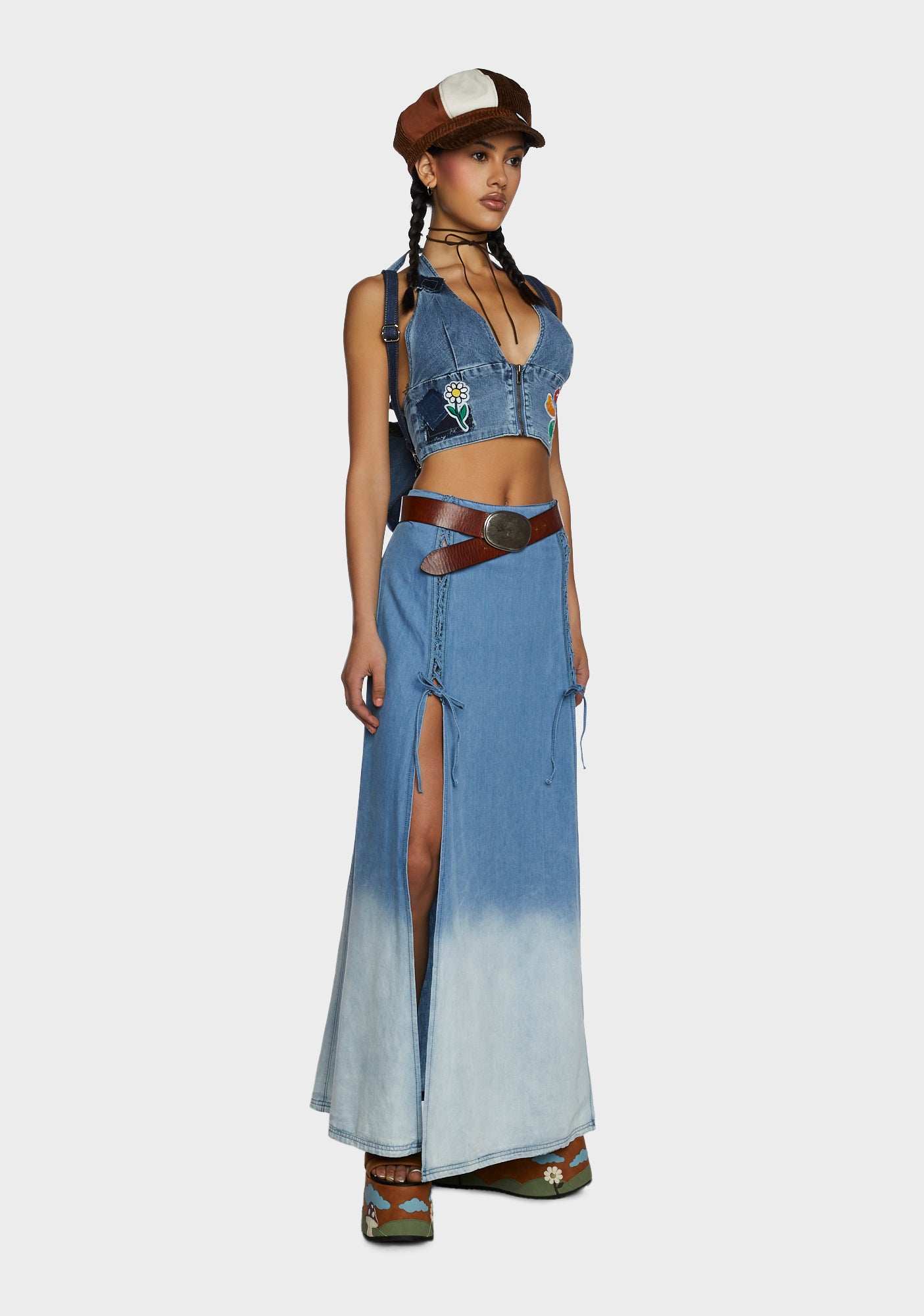 Current Mood Ombre Denim Lace Up Maxi Skirt - Blue – Dolls Kill