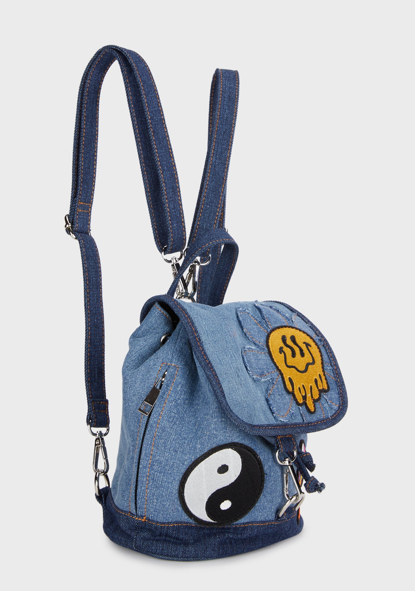 Current Mood Denim Embroidered Patch Mini Backpack