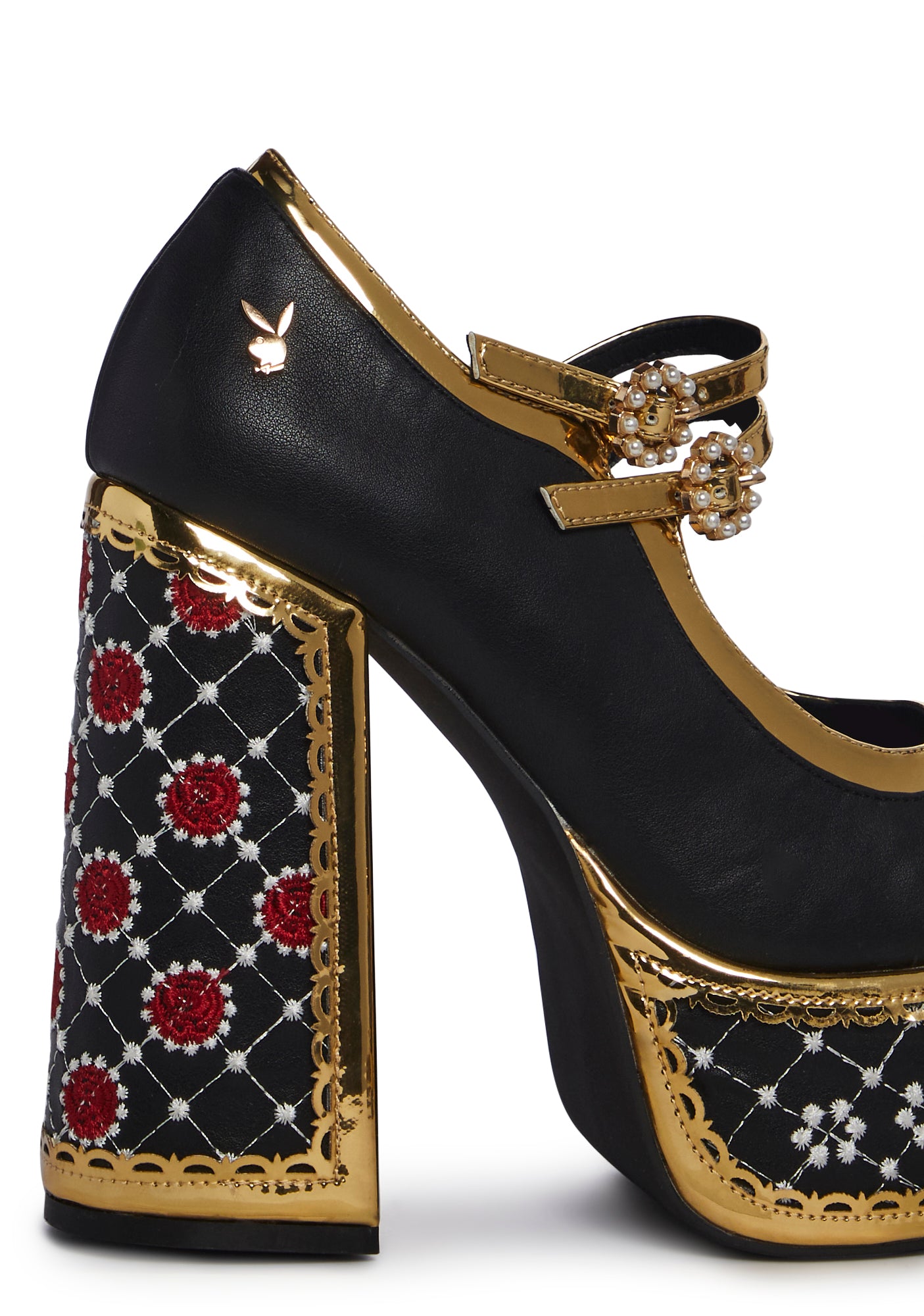 Koi Footwear Bejewel Playboy Platform Heels Black – Dolls Kill