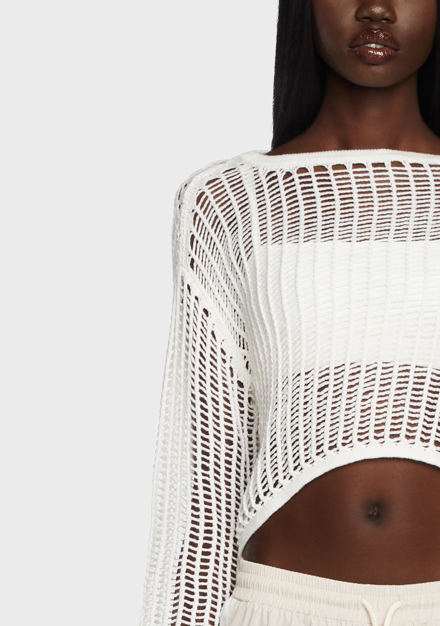 Edikted Sheer Crop Knit Sweater - White – Dolls Kill