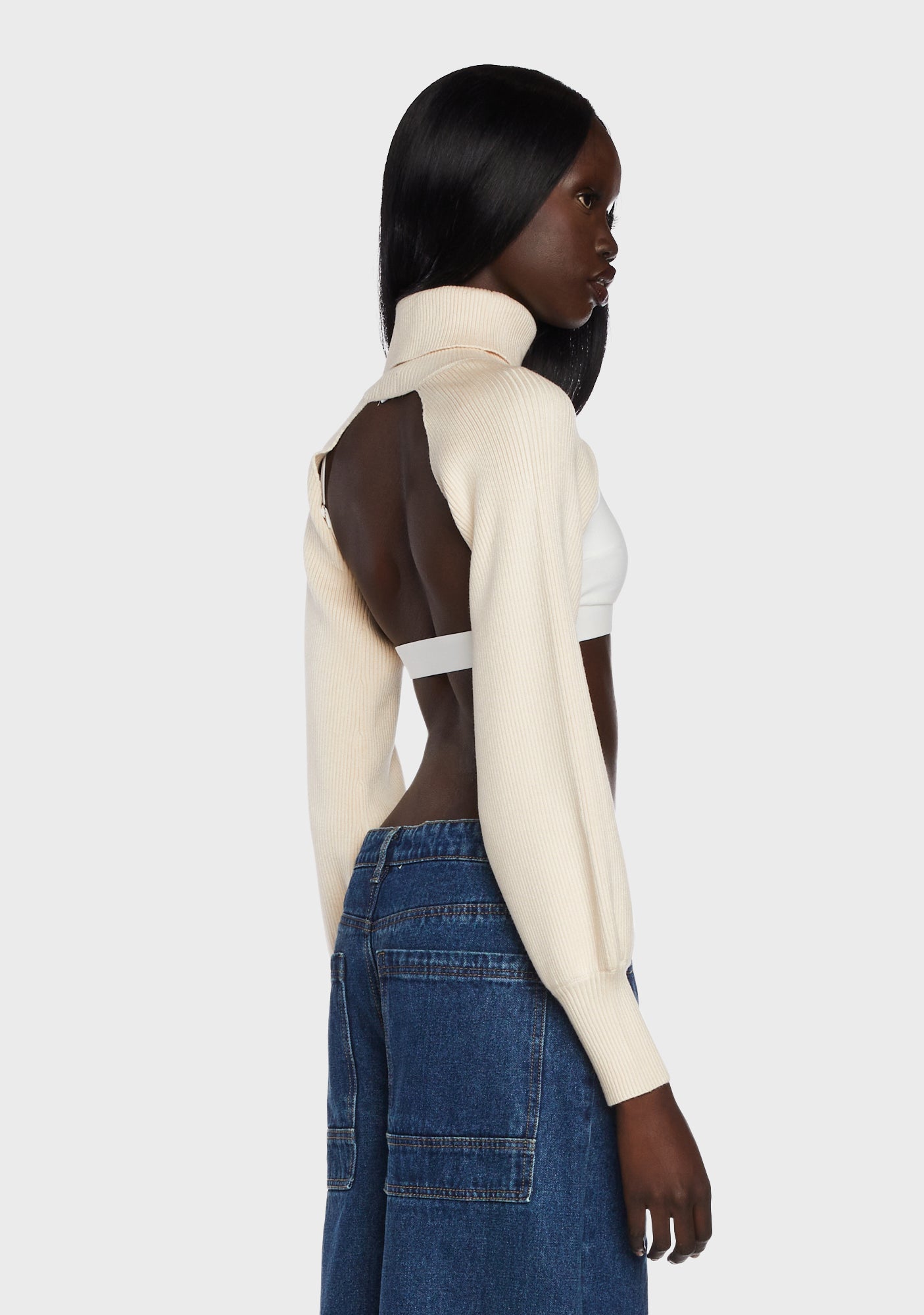 Edikted Turtleneck Shrug Sweater - Off White – Dolls Kill