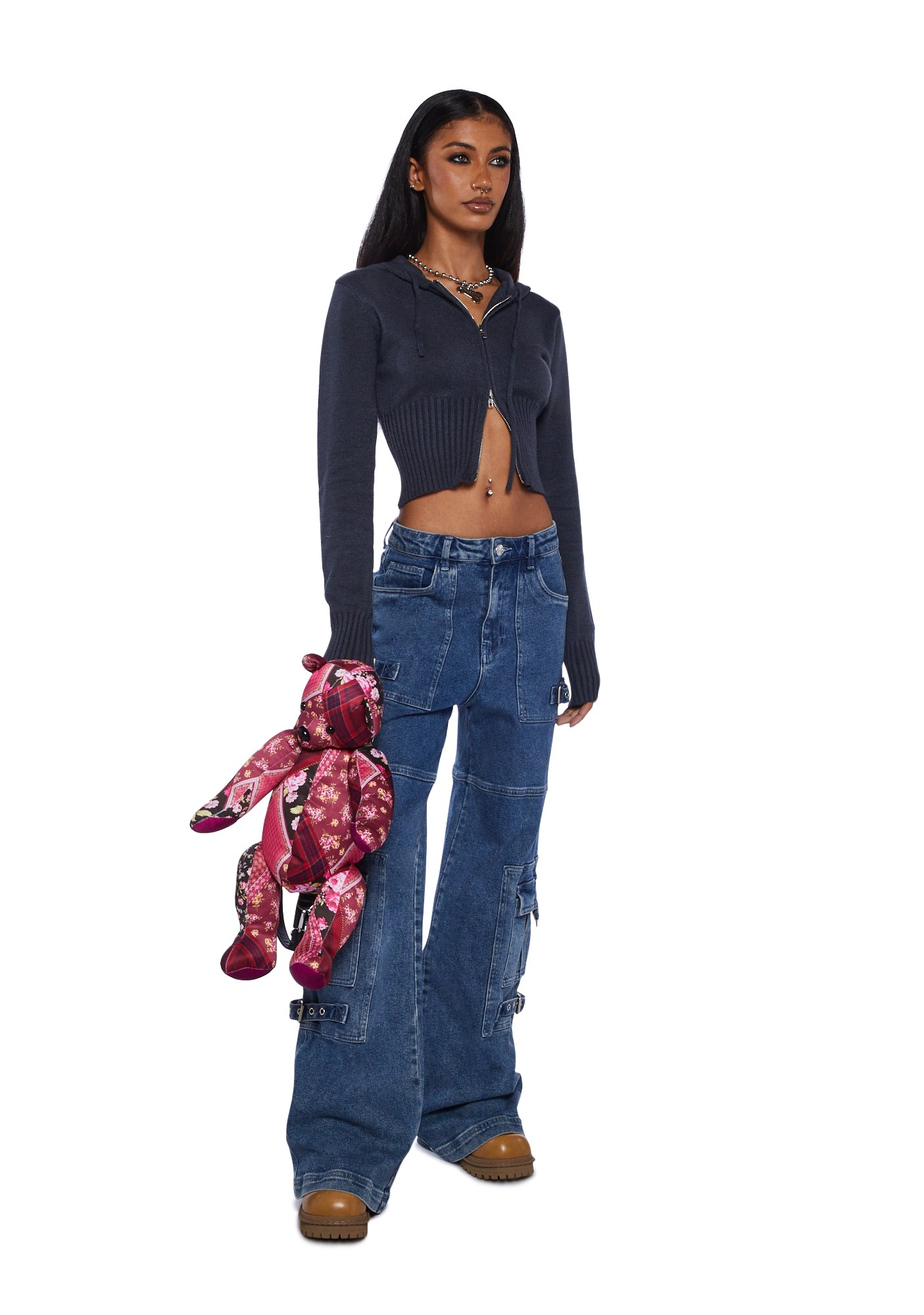 Edikted Knitted Hooded Cardigan Blue Dolls Kill