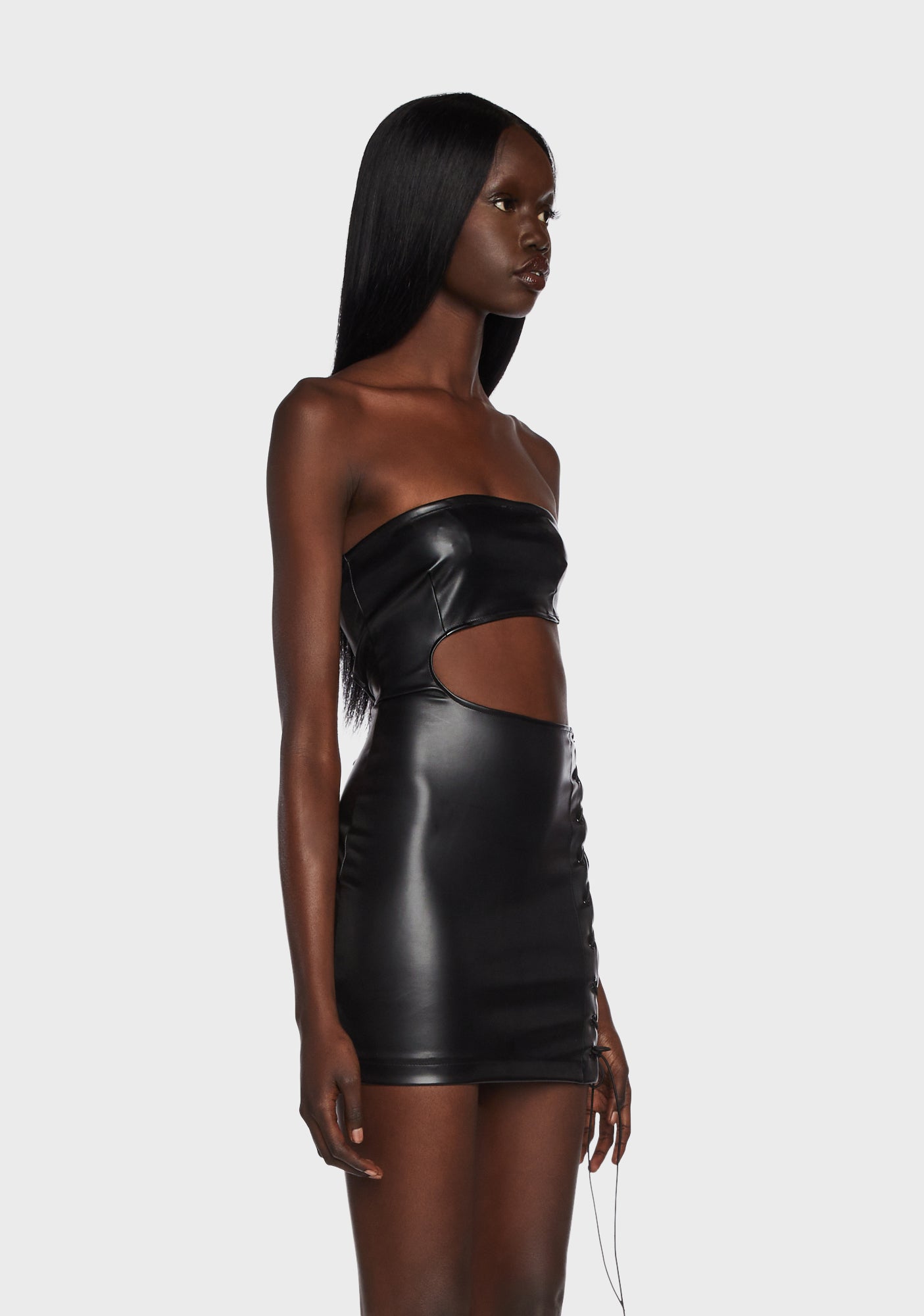 Edikted Vegan Leather Lace Up Dress Black Dolls Kill