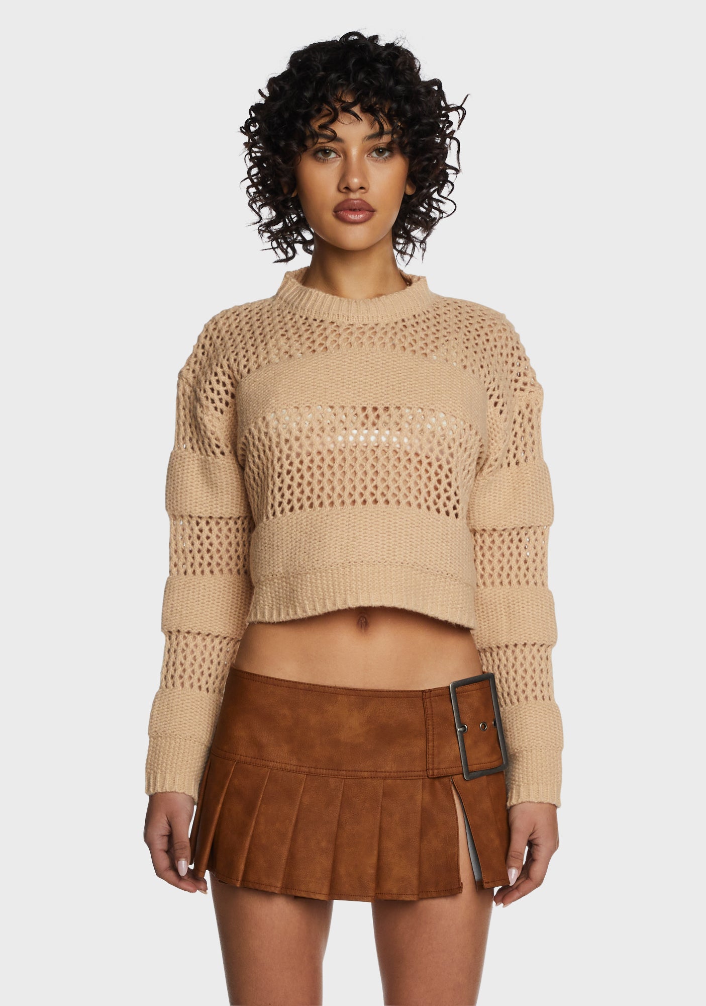 Striped Knit Crop Sweater - Light Brown – Dolls Kill
