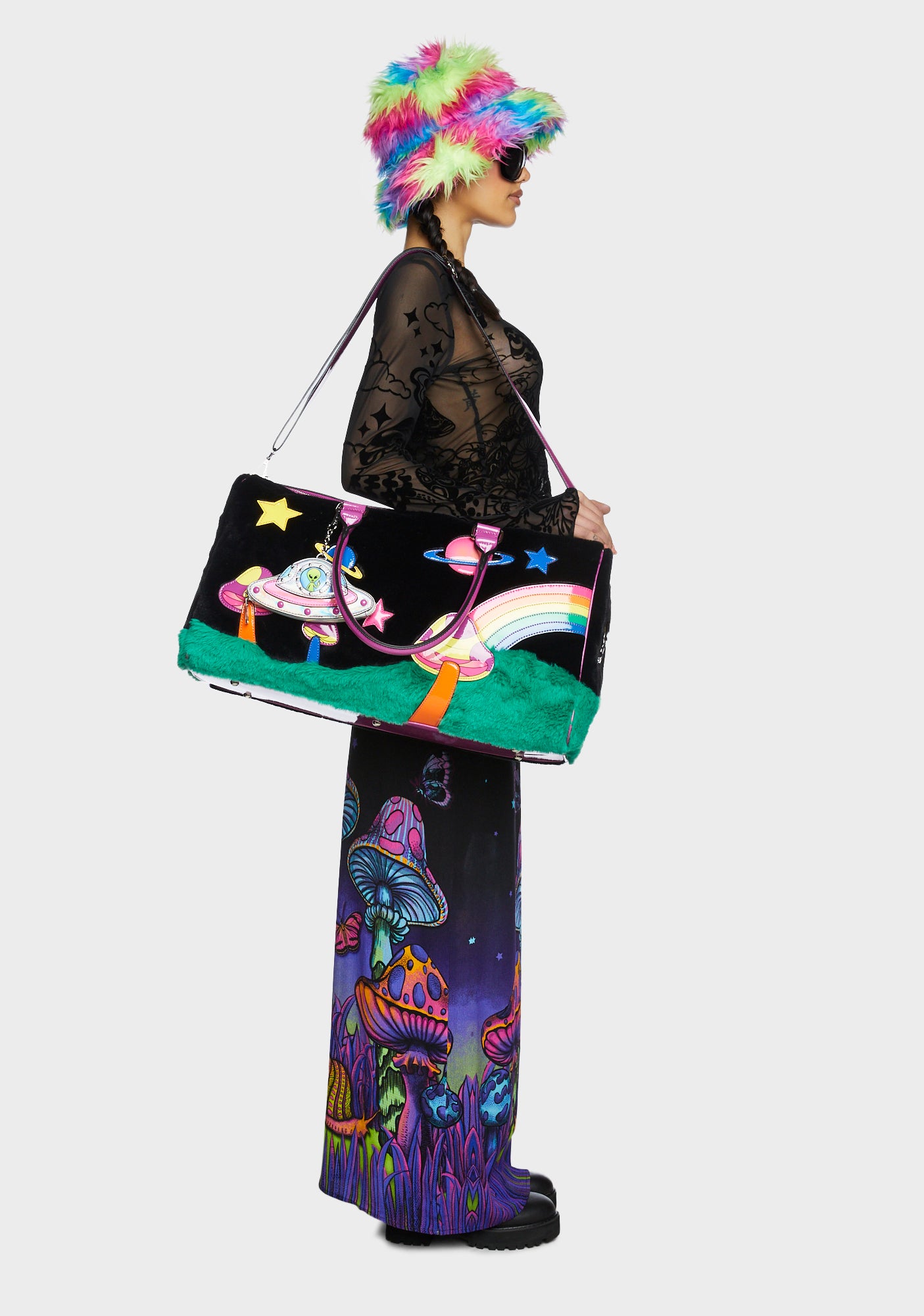 Current Mood Faux Fur Alien Mushroom Weekender - Multi – Dolls Kill