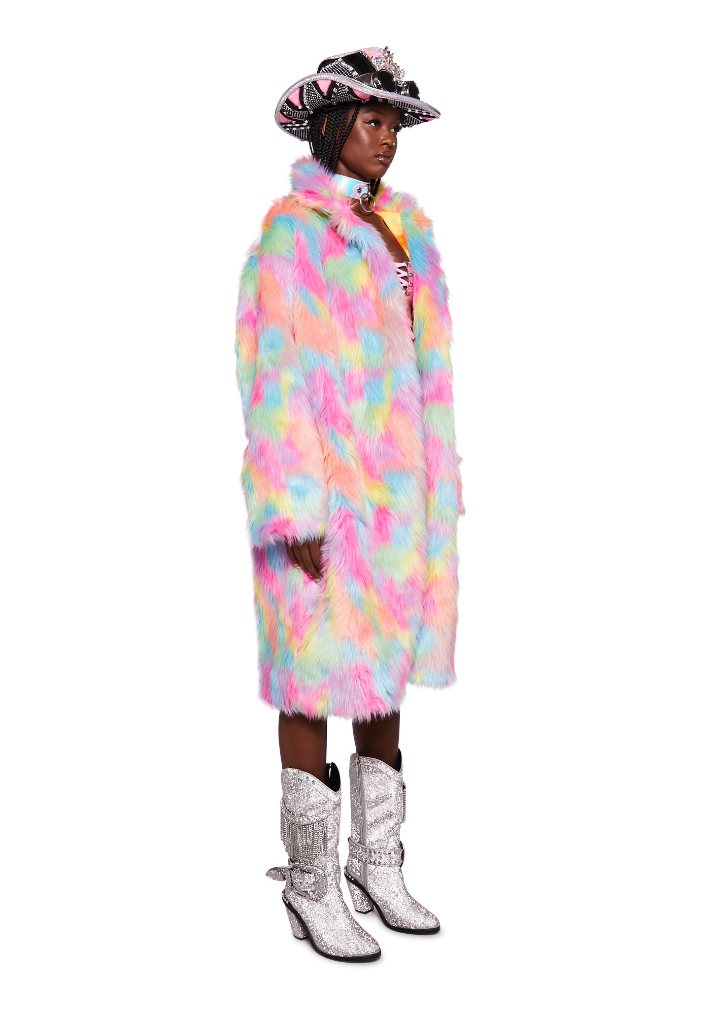 Tie dye faux fur coat clearance