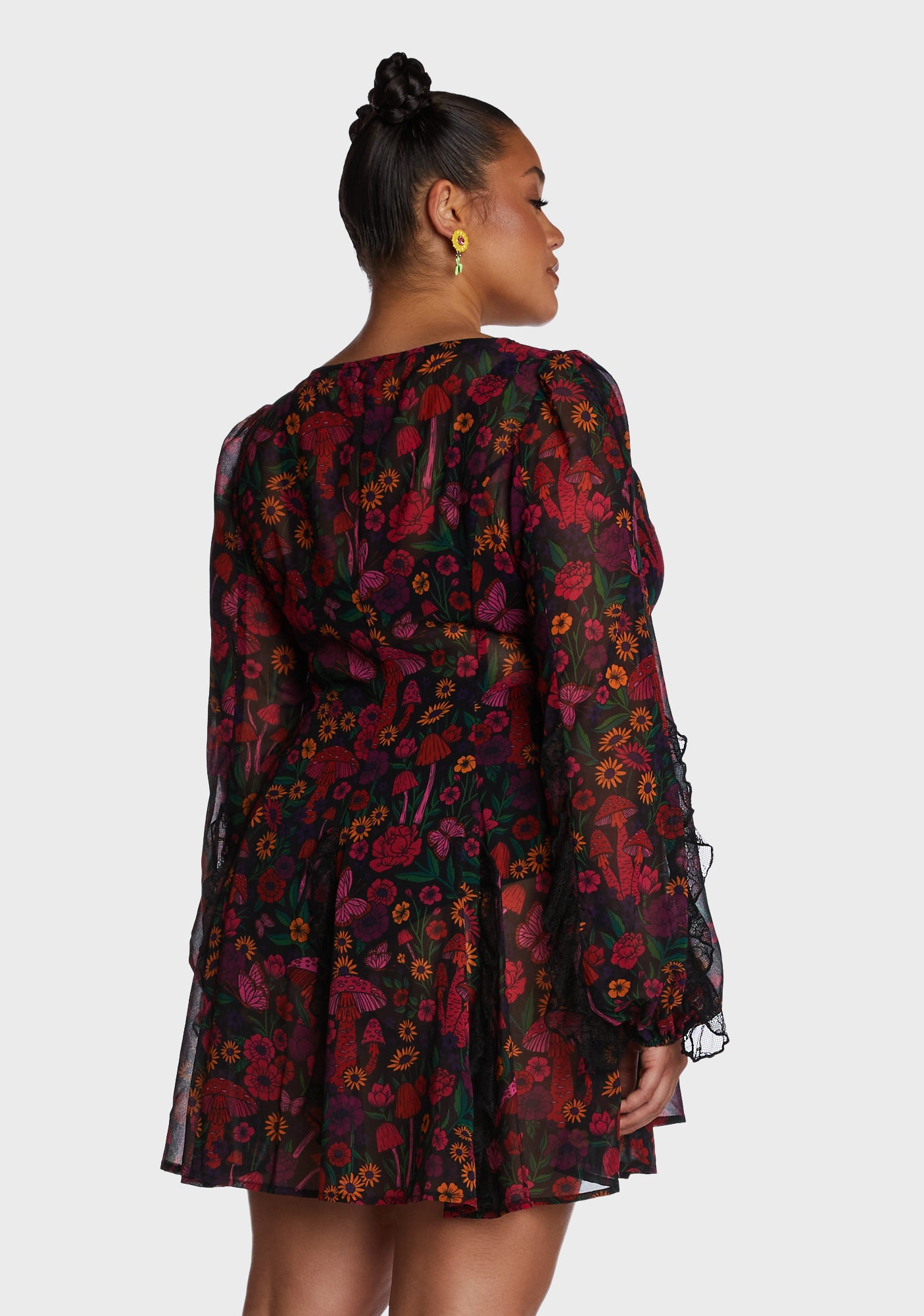 daydreamer floral mini dress Current Mood Plus Size Floral Mushroom Chiffon Sheer Mini Dress