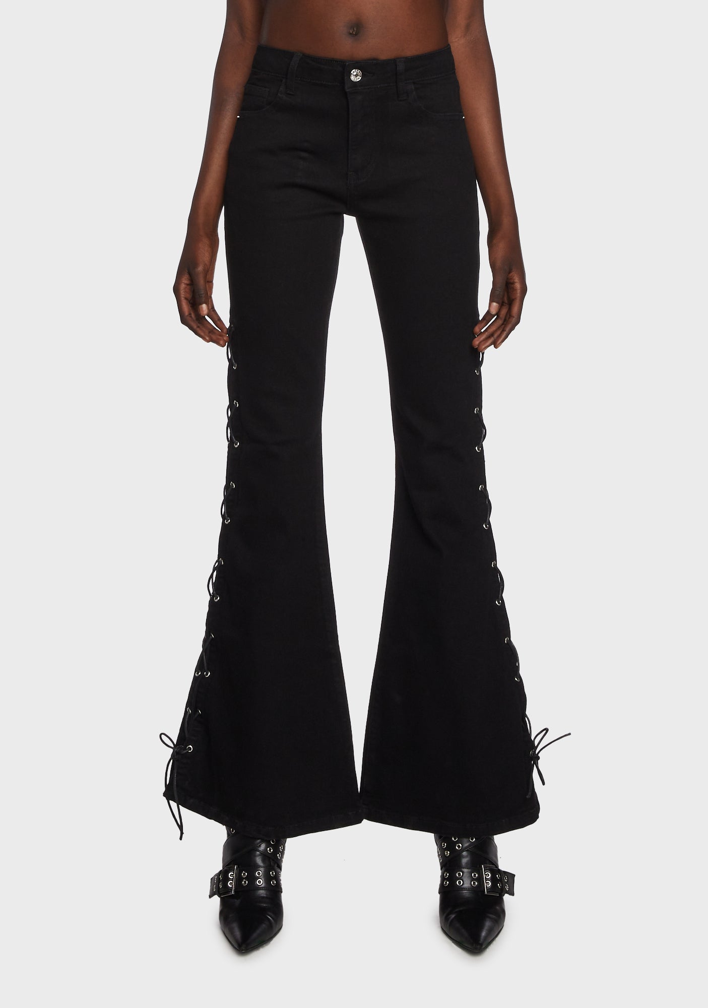 Momokrom Flared Jeans With Side Ties - Black – Dolls Kill