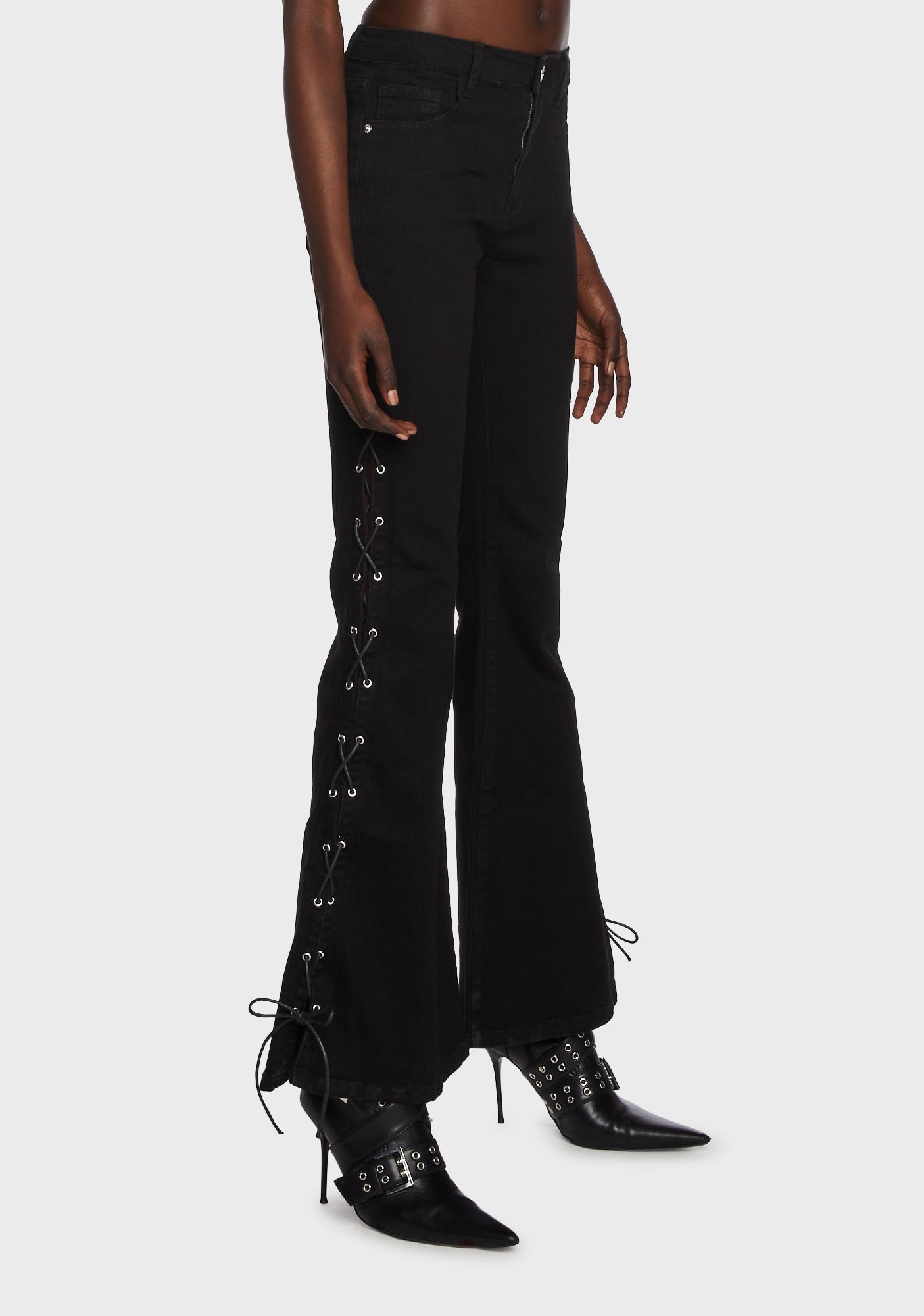 Momokrom Flared Jeans With Side Ties - Black – Dolls Kill