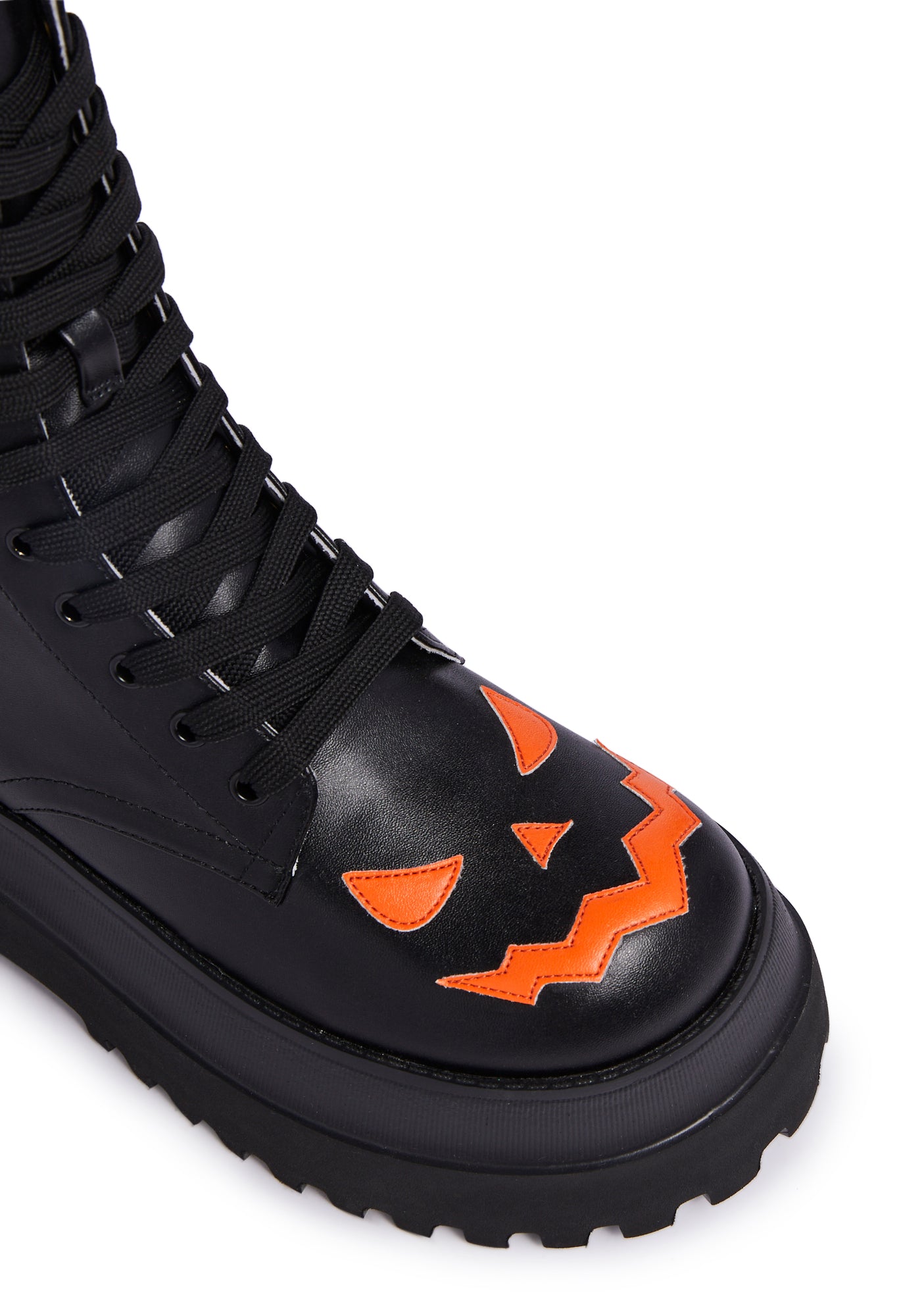 Trickz N' Treatz Jack O Lantern Combat Boots - Black – Dolls Kill