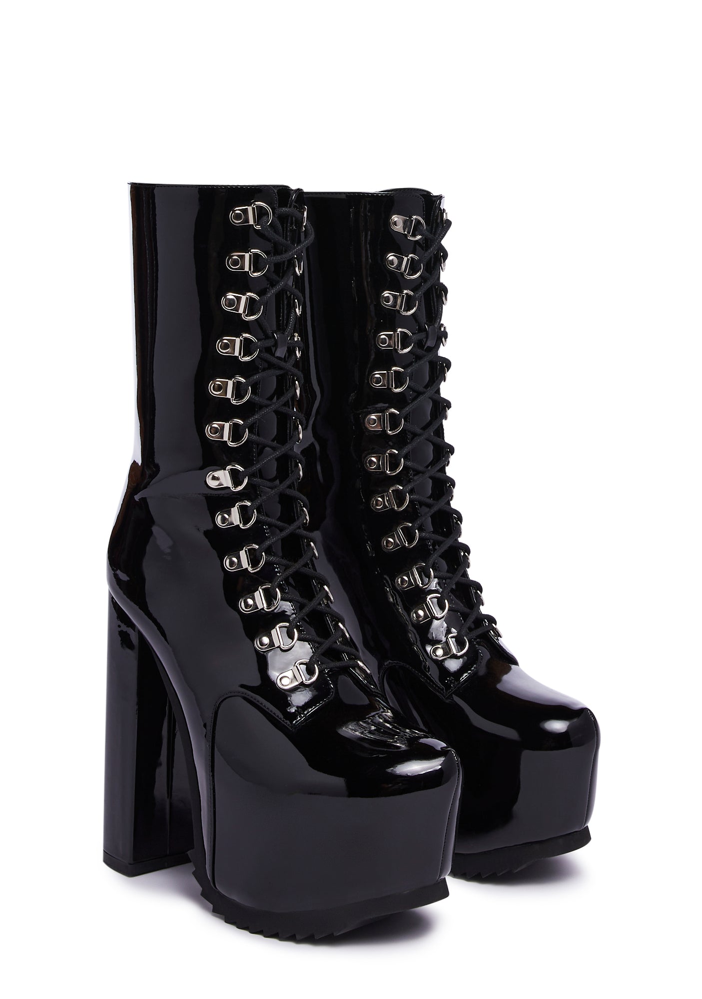 Trickz N Treatz Patent Lace Up Platform Boots Black Dolls Kill