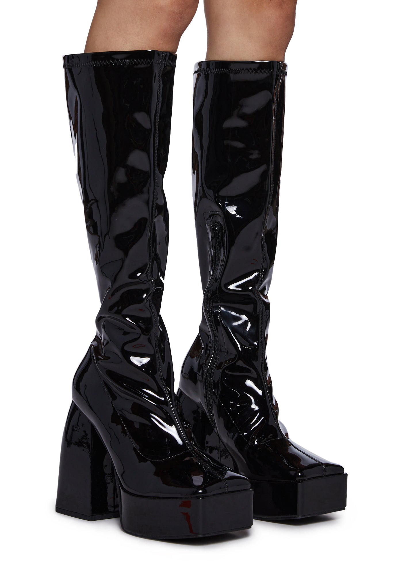 Public Desire Wide Fit Patent Vegan Leather Knee High Platform