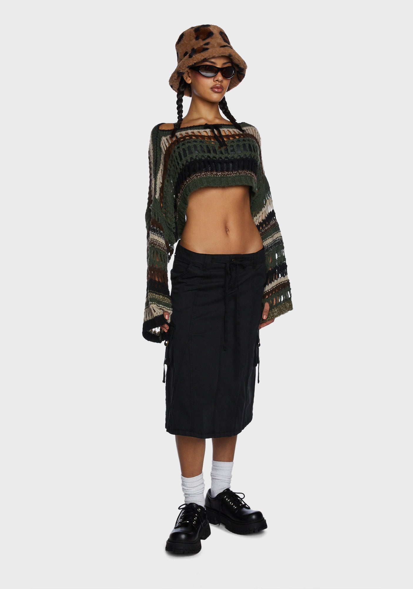 Minga Patchwork Stripe Extreme Cropped Sweater - Multi