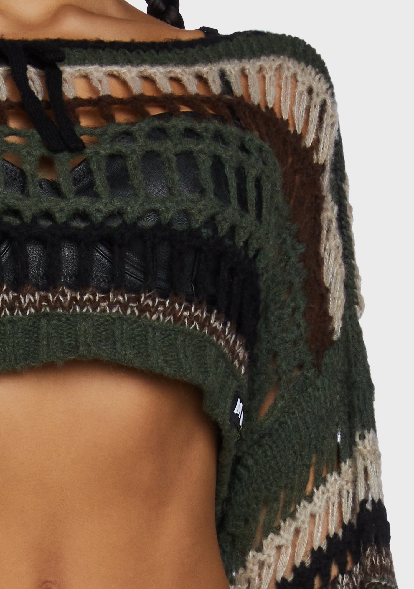 Minga Patchwork Stripe Extreme Cropped Sweater - Multi