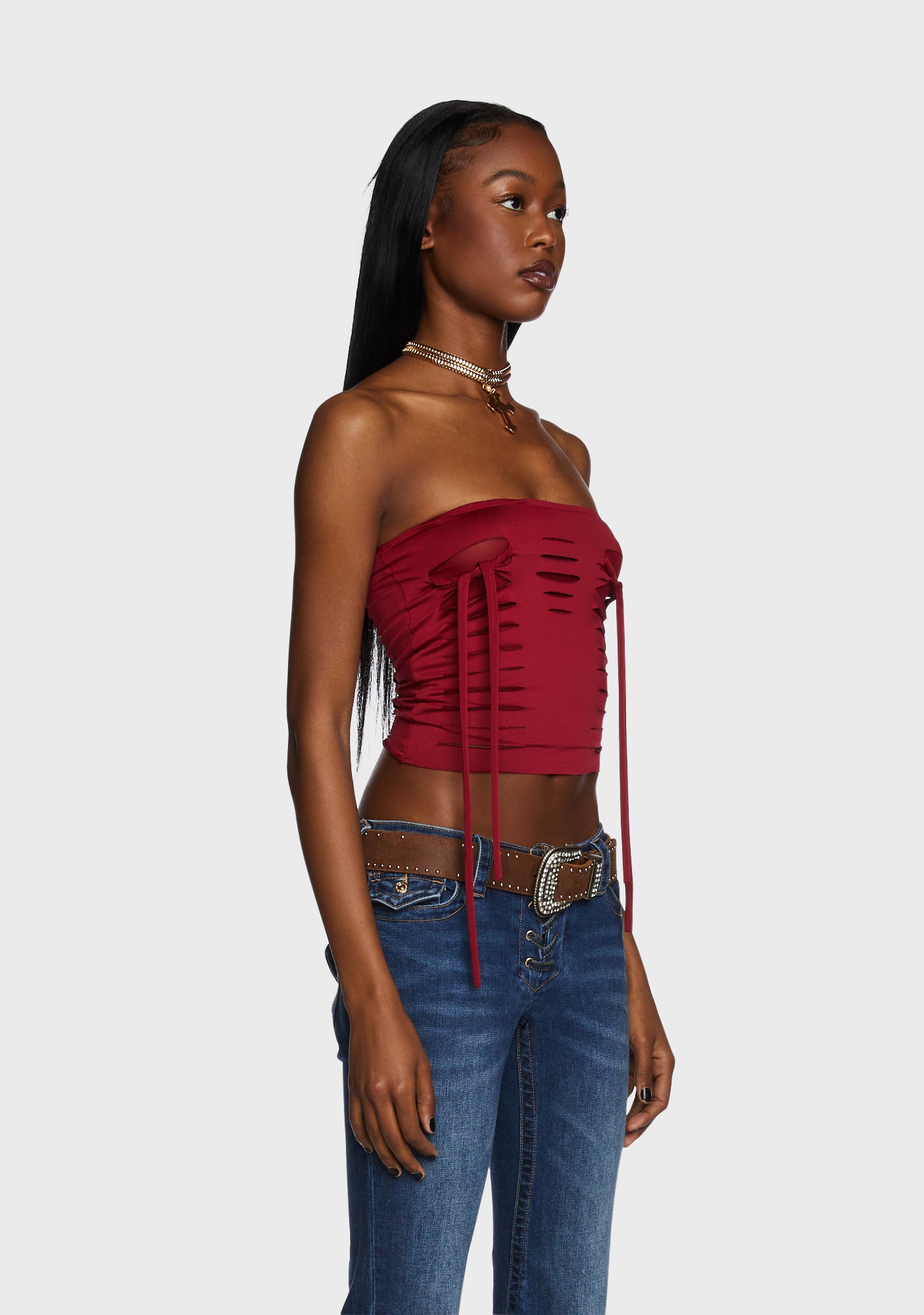 Shredded Crop Tube Top - Dark Red – Dolls Kill