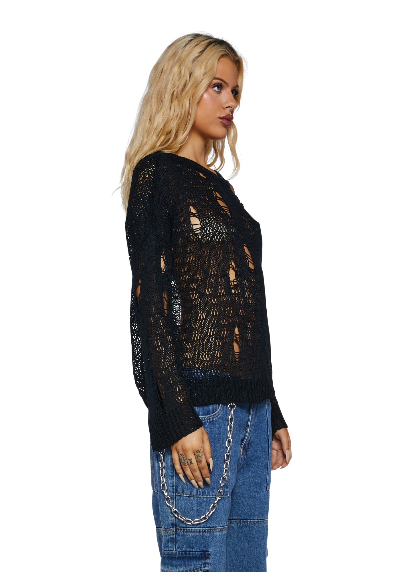 Minga Knit Distress Cut Out Sweater- Black – Dolls Kill