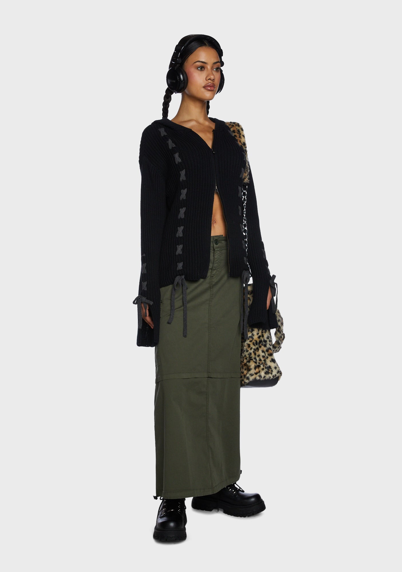Minga Lace Up Hoodie Cardigan - Black – Dolls Kill