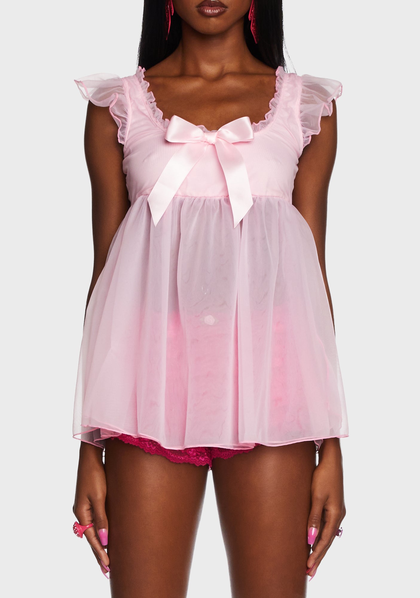 Sheer pink babydoll dress cheap