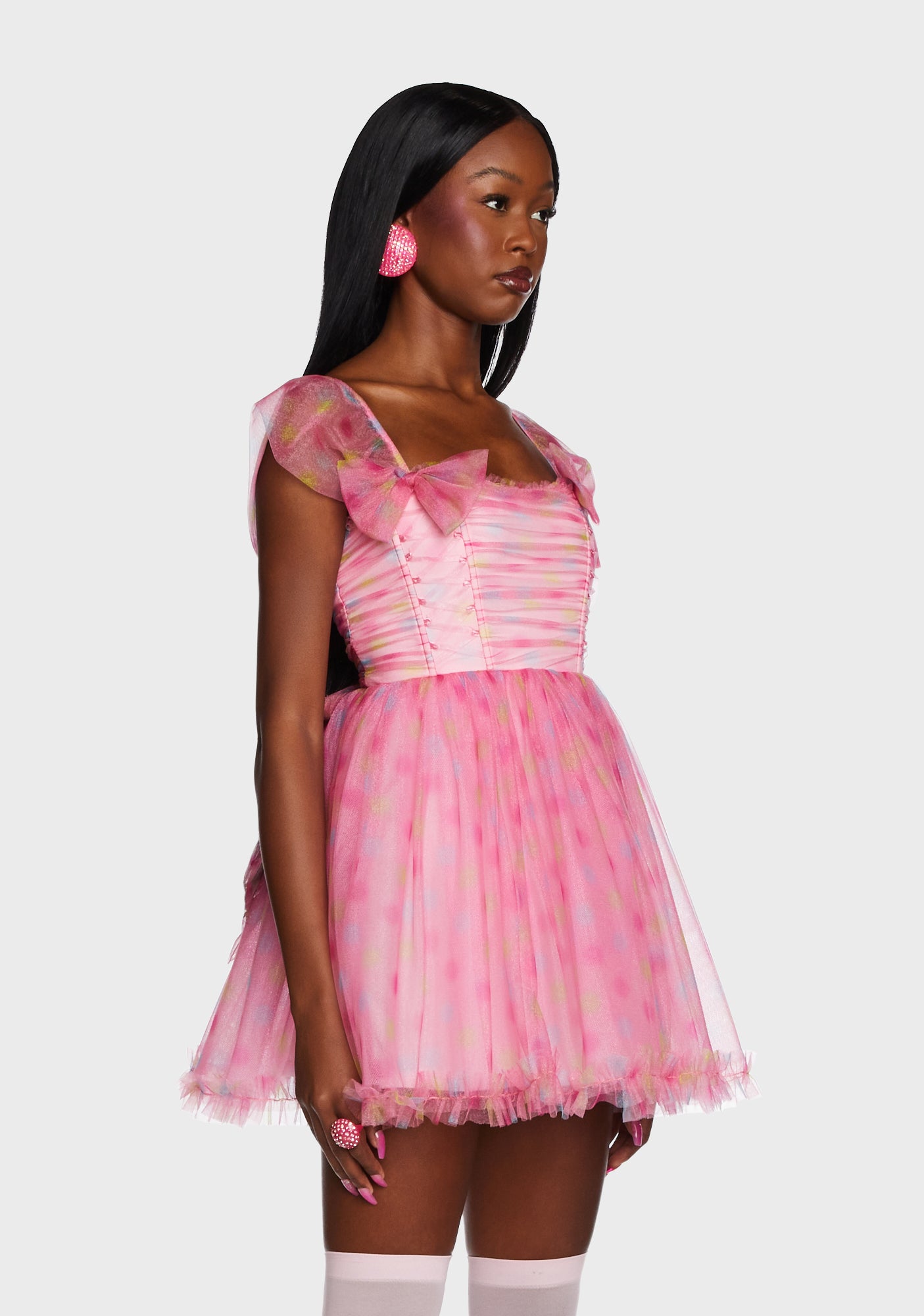 Sugar Thrillz Polka Dot Organza Tulle Mini Dress - Pink – Dolls Kill