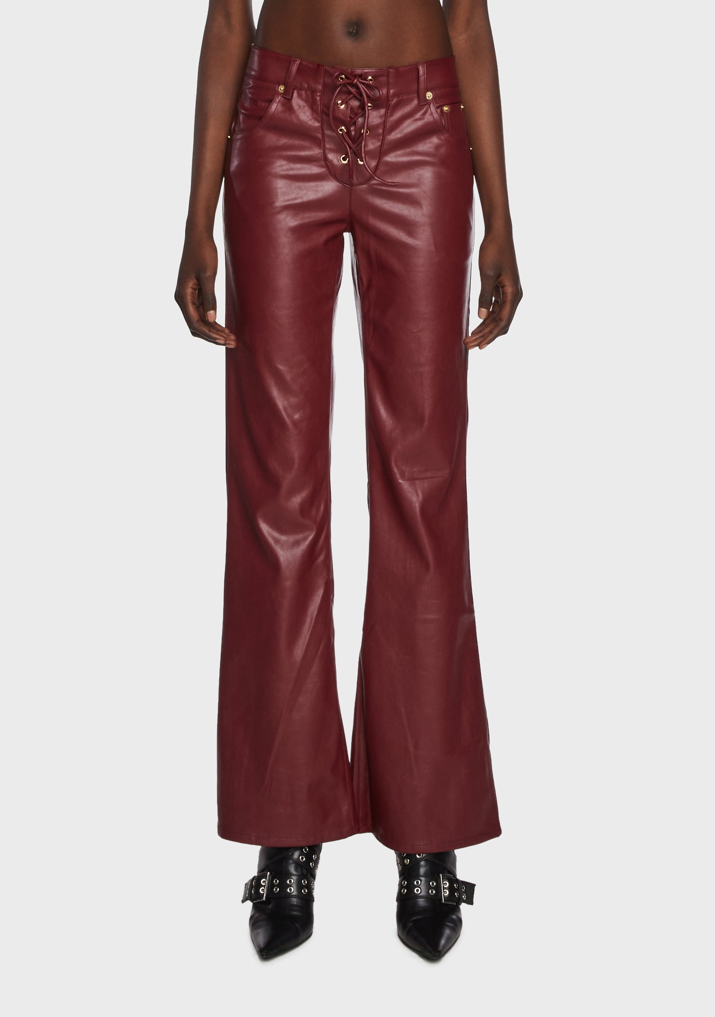 Jagger & Stone Vegan Leather Lace Up Pants - Red – Dolls Kill
