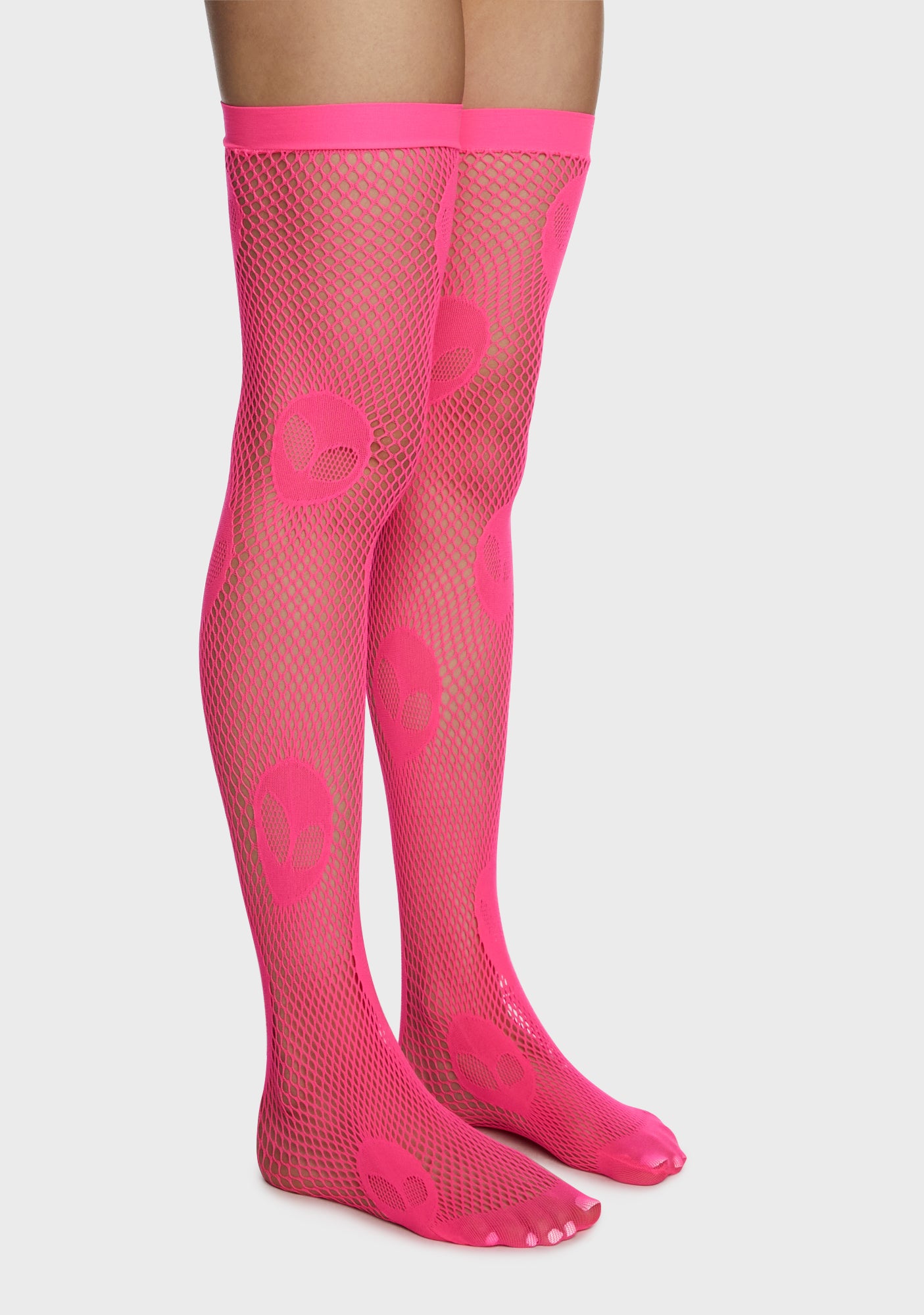 Pink fishnet thigh highs store