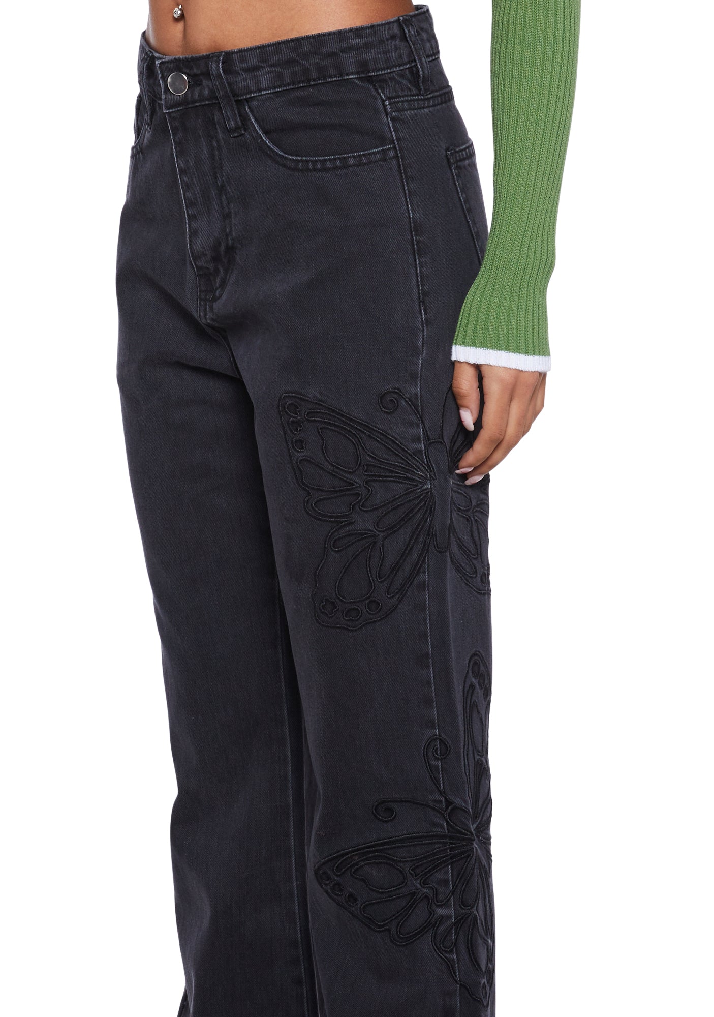 Daisy Street Butterfly Jeans Black Dolls Kill
