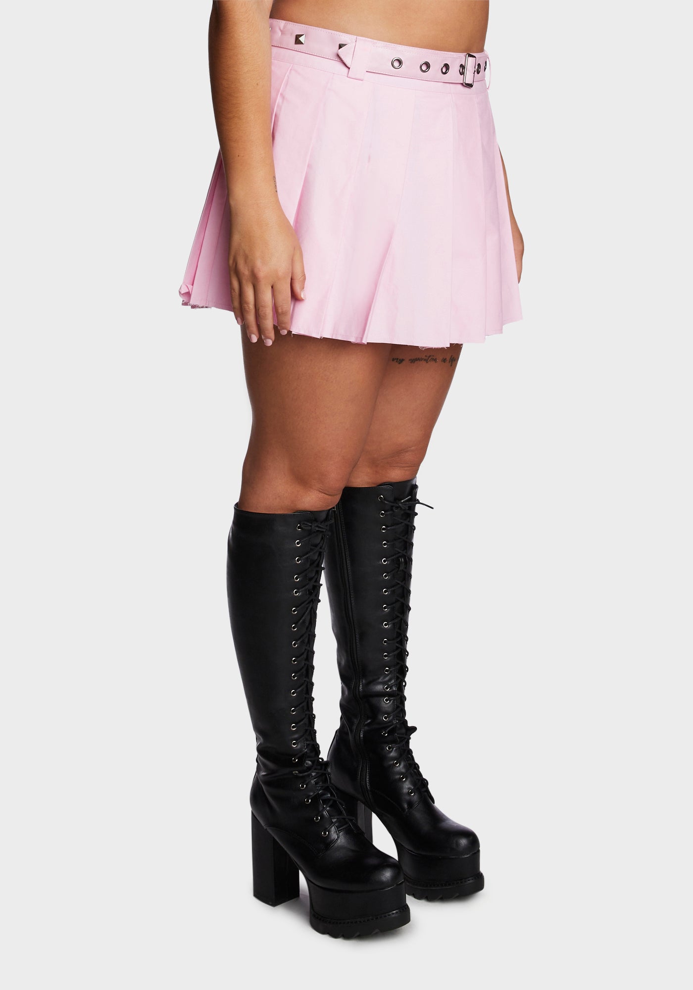 Current Mood Plus Size Belted Pleated Micro Mini Skirt Pink Dolls Kill