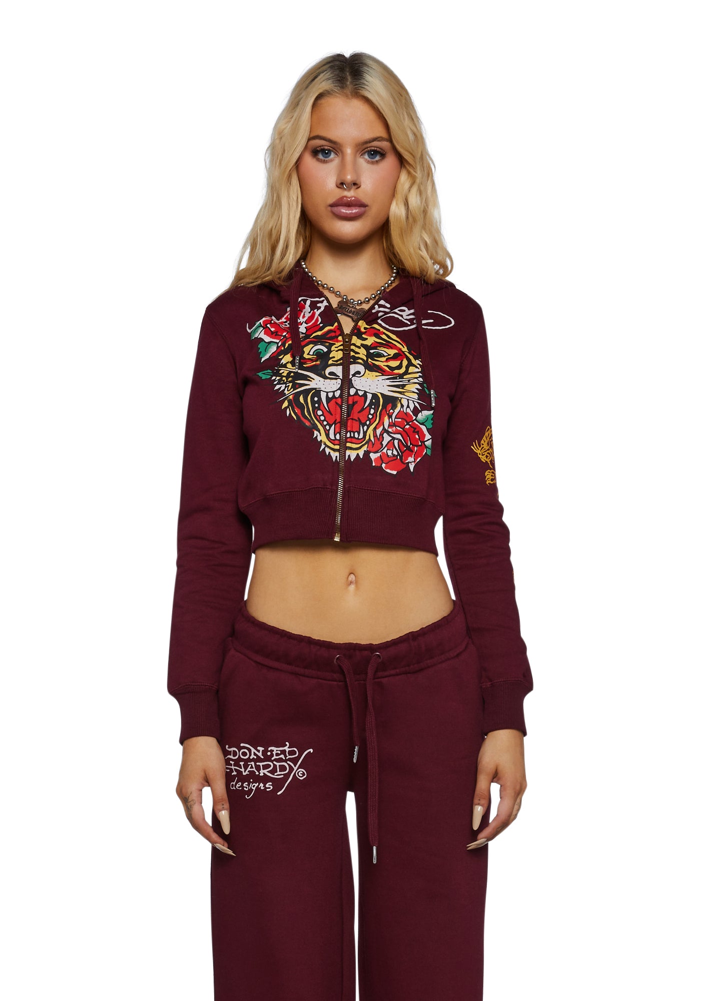 F R. Edward Ed Hardy Tiger Cropped Hoodie- Red – Dolls Kill